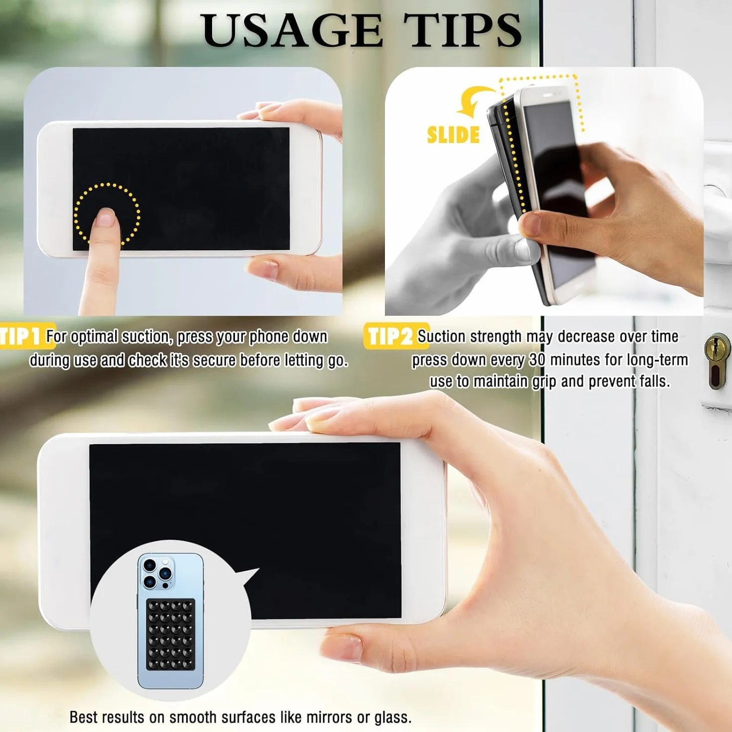 2Pcs Support Ventouse Telephone,Ventouse iphone Silicone Adhésif,Coque Ventouse,Support Telephone Ventouse,Portable