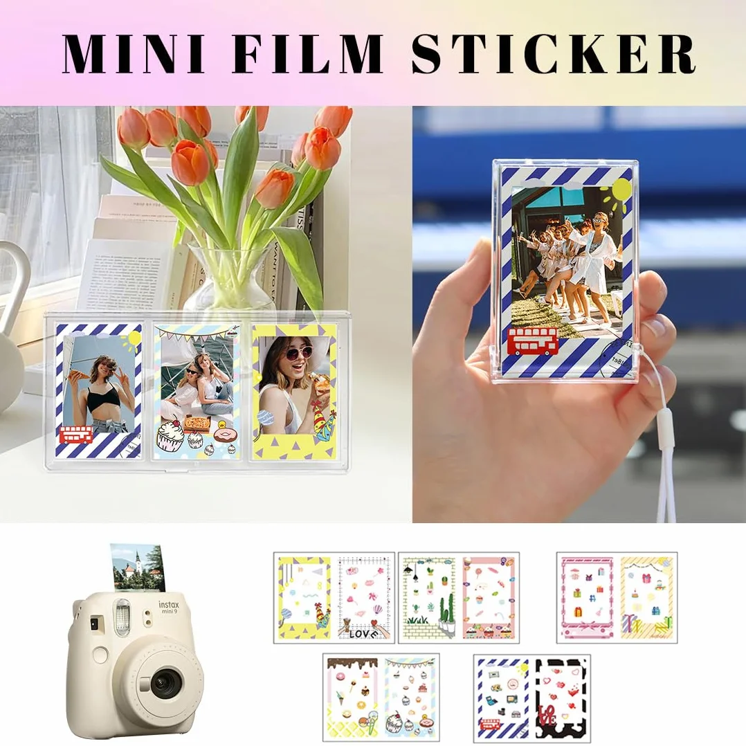 Lot de 30 Autocollants de Bordure Photo, Jolis Autocollants Photo Compatibles avec le Film Instantané Fujifilm Instax Mini 12/11/9/8/7S/70/40/50S/90 EVO, 30 Pièces
