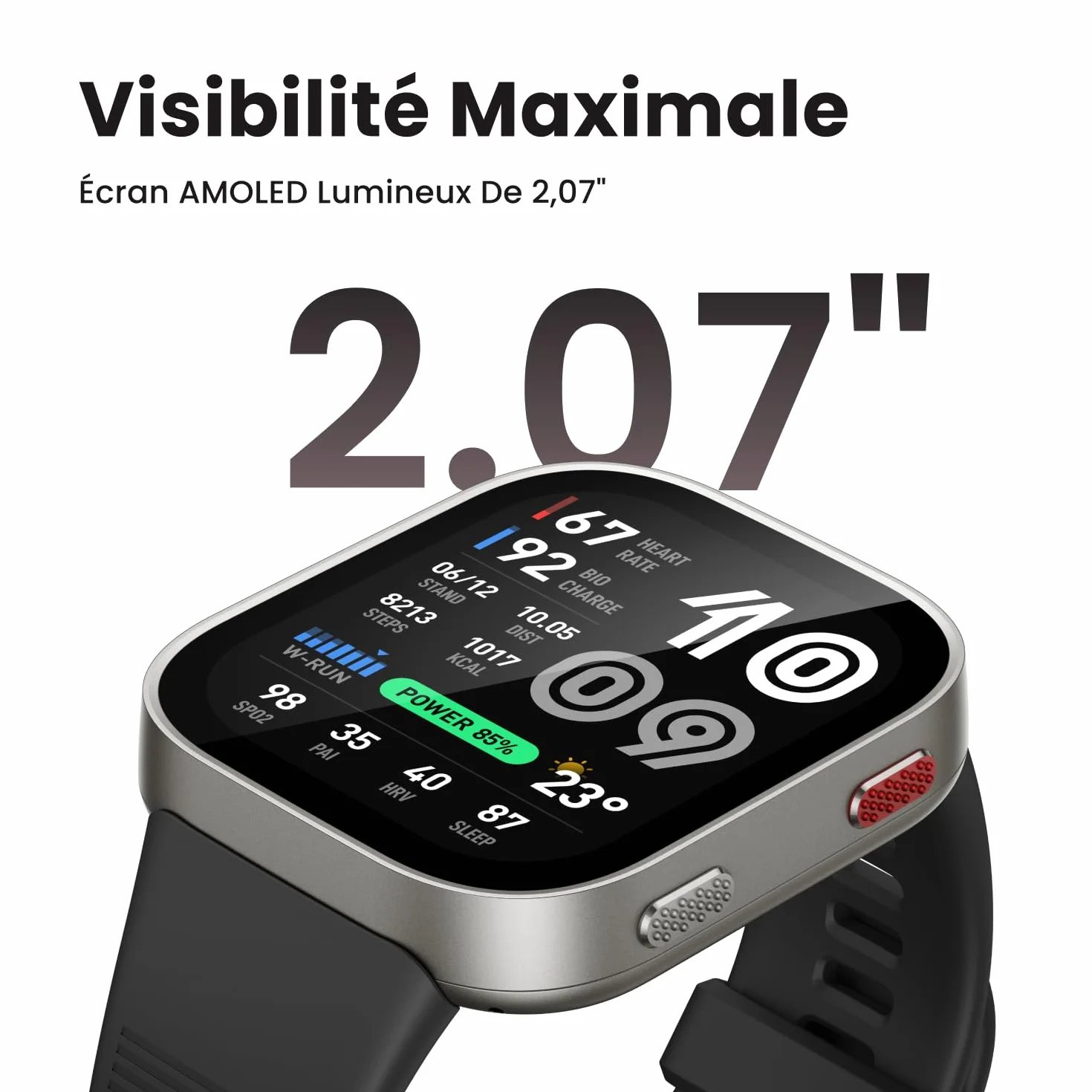 Amazfit Bip Max 50 mm Montre Connectée Écran AMOLED 2,07" Autonomie 20 Jours GPS Cartes 4 Go Stockage Tracker d'Activité 150+ Sports HYROX Android iPhone