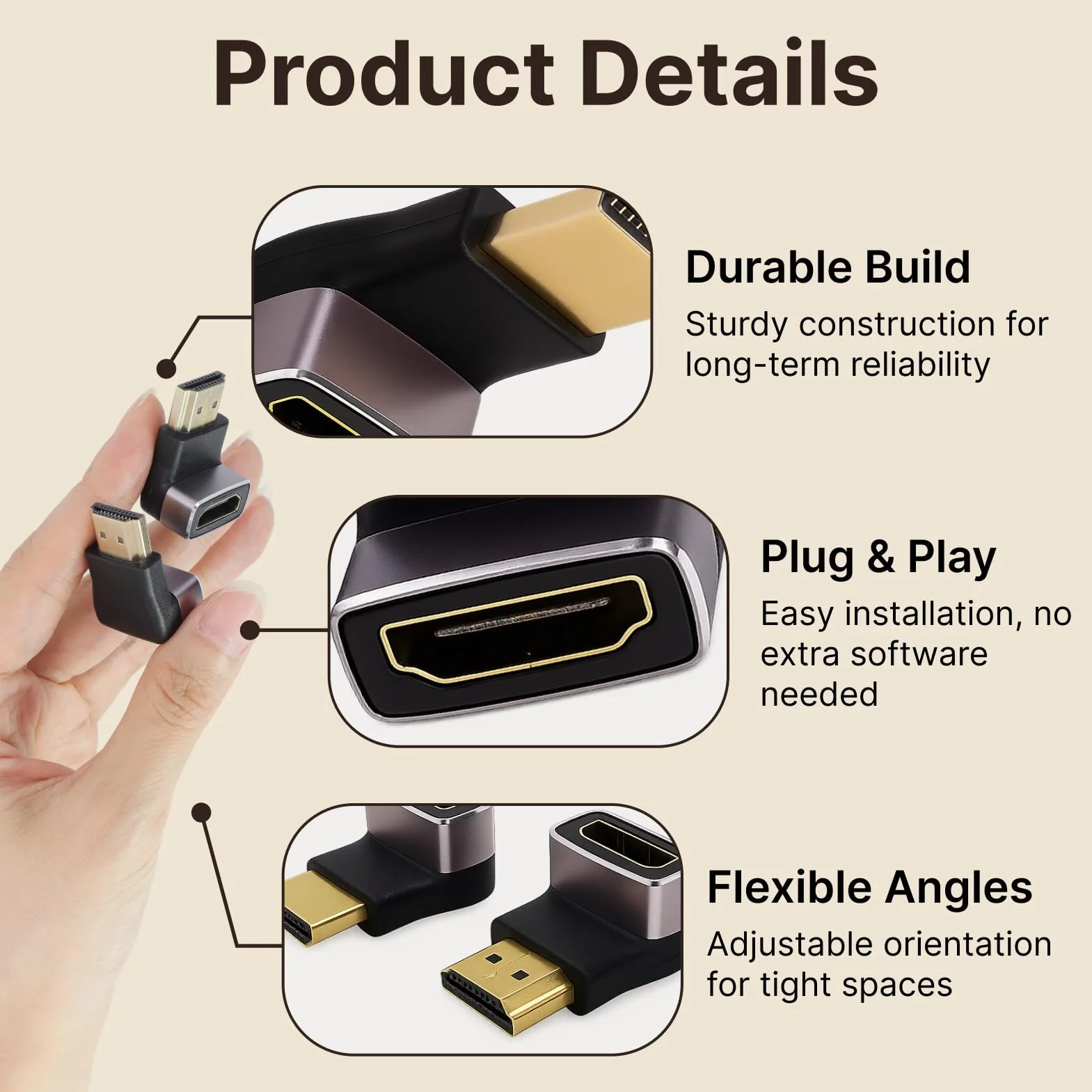 2 Pièces Adaptateur HDMI Coudé 8K, câble HDMI 2.1 et Rallonge HDMI Male Femelle, Coudé 90° et 270°, Connecteur Angle Droit Plaqué Or, Compatible TV, Moniteur, Laptop, Console, Prise HD MI Fiable