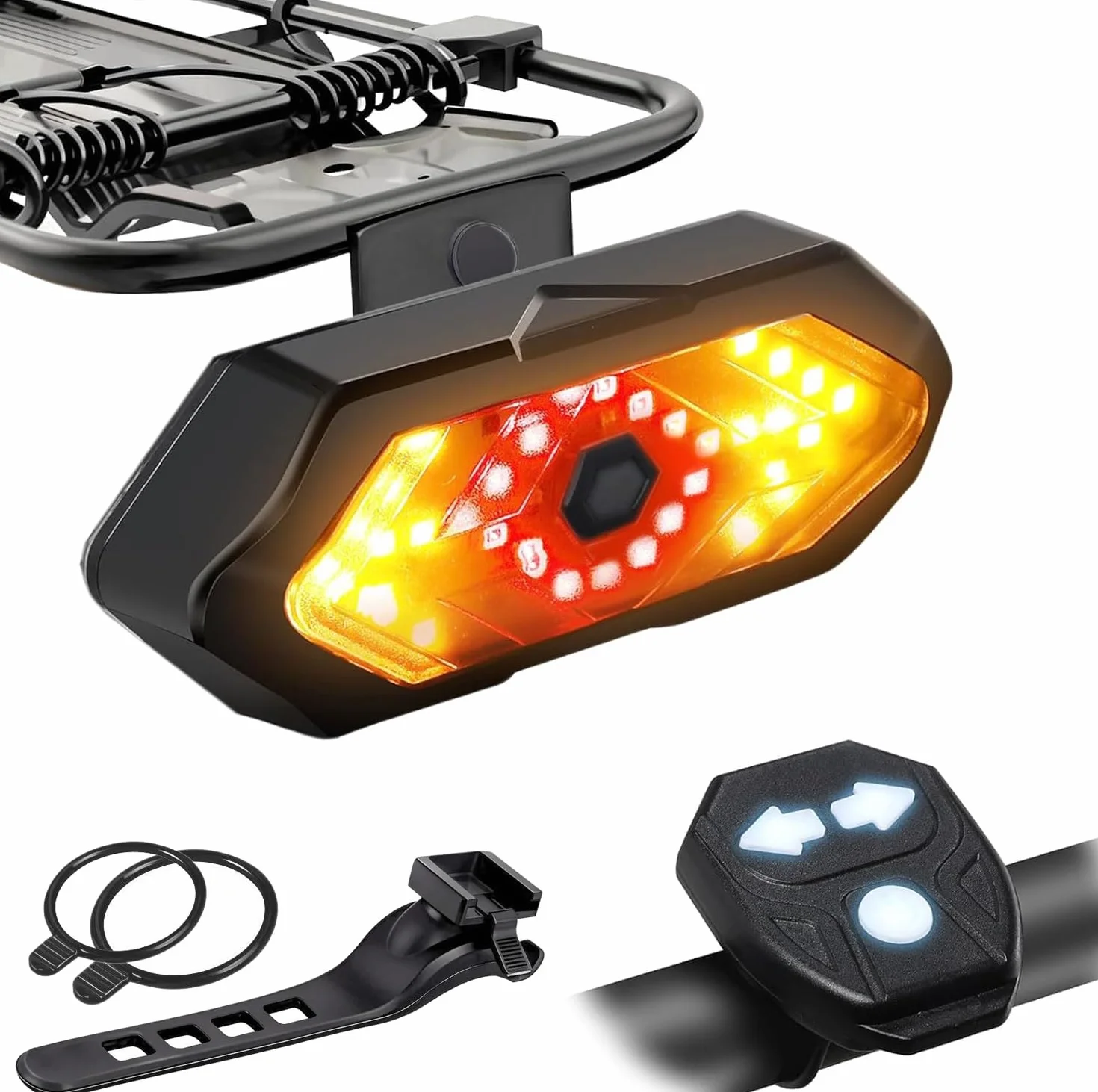 EBUYFIRE Feu Arrière Vélo LED Clignotants Télécommande 5 Modes IPX4 USB Rechargeable Klaxon Montage Universel