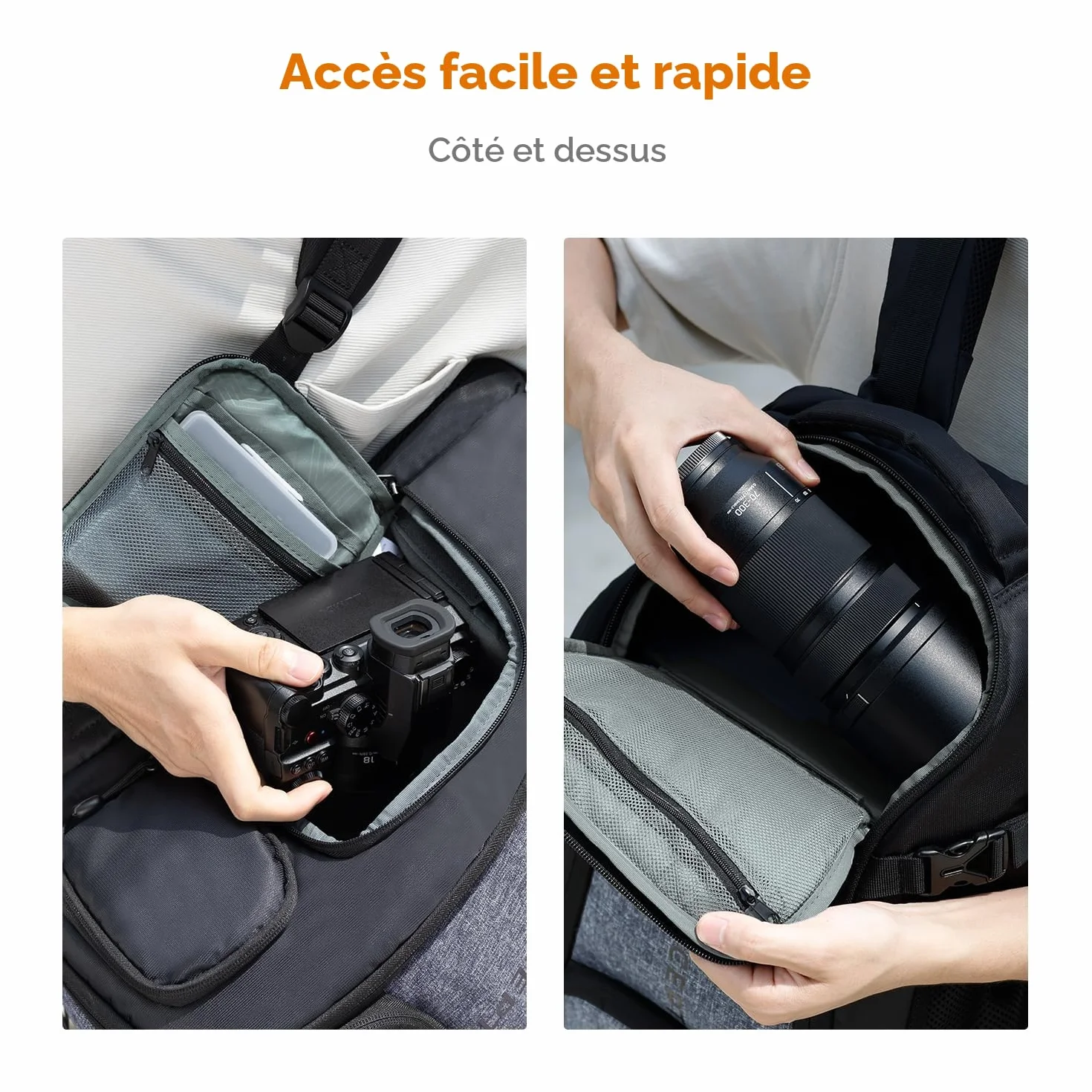 K&F CONCEPT Sac à dos pour appareil photo Canon Nikon Sony DSLR drone, objectif, ordinateur portable, trépied et accessoires avec housse de pluie