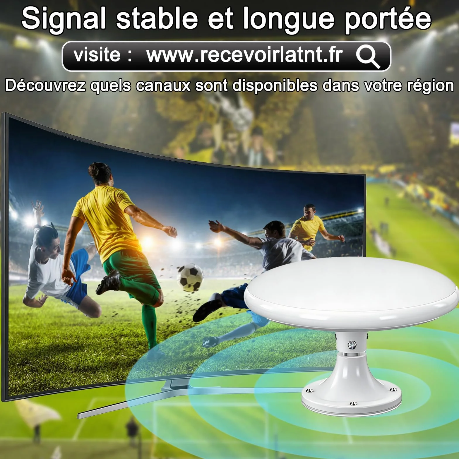 Antenne TV Exterieure Puissante DVB-T/DVB-T2 TNT Omnidirectionnelle 720° pour Camping Car Caravane Van Bateau
