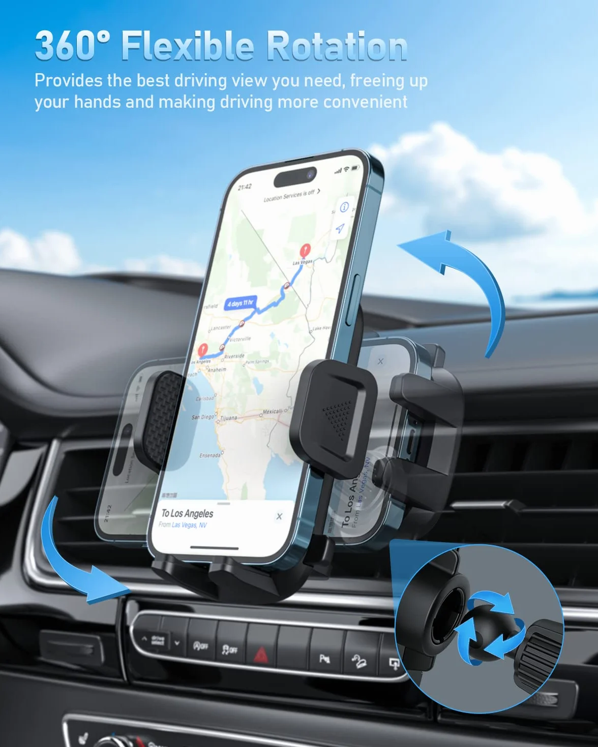 Support Téléphone Voiture [Clip de Qualité Militaire] pour Smartphone 4-7", Accroche Téléphone Rotatif à 360° – Compatible iPhone 16/15/14/13 Pro Max, Samsung/Xiaomi/Huawei