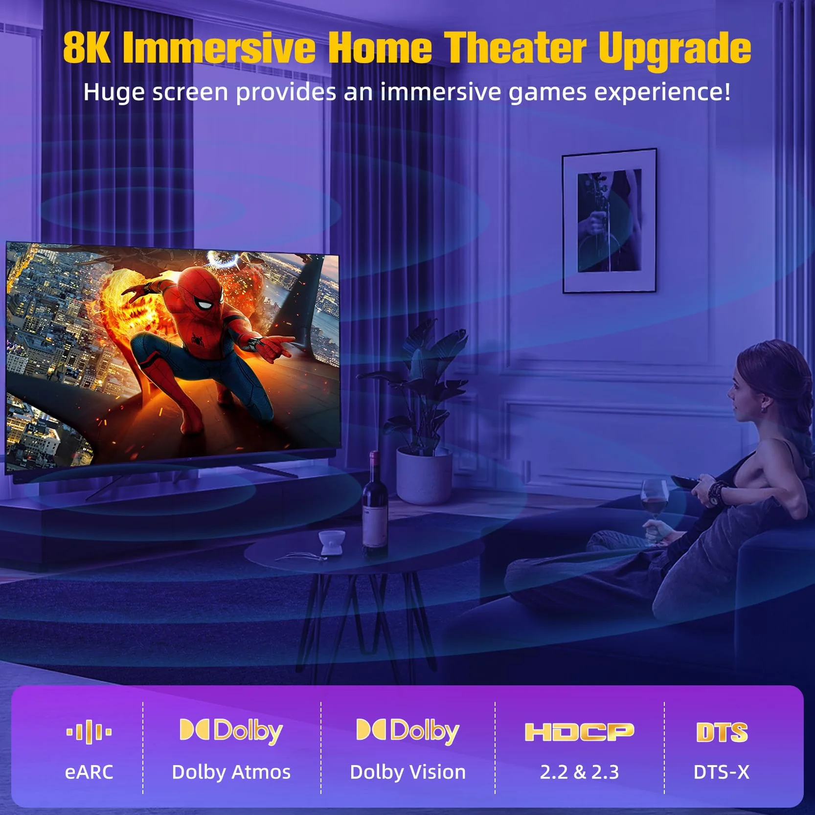 Câble HDMI 1m, 8K@60Hz Câble HDMI 2.1, 48gbps Haute Vitesse 4K@120Hz pour PS5 Console 7680P DTS:X eARC Dolby Vision, HDCP 2.2/2.3, HDR Dynamique,Compatible avec PS5/4/3 X-BOX HDTV