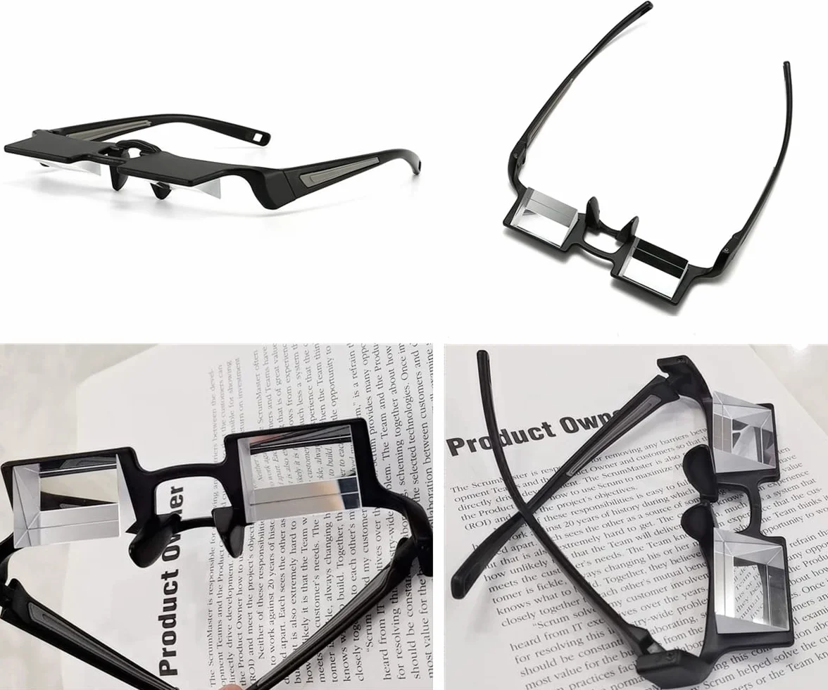 CHANGAR Lunettes à prisme légères Lunettes paresseuses pour lit Lunettes à miroir légères Lunettes de lecture horizontales allongées Vision à 90° Lunettes à prisme pour s'allonger Lire et regarder la