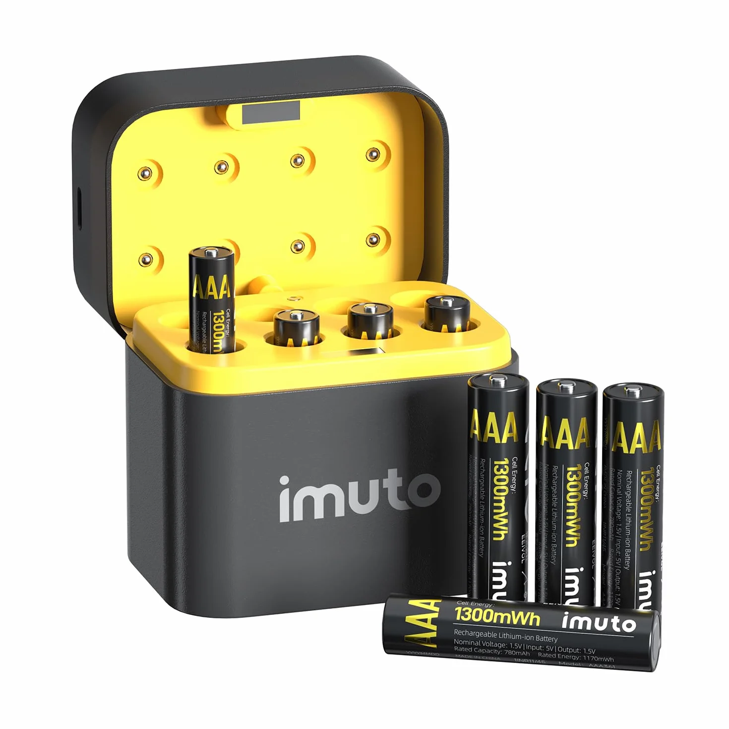 Imuto Piles AAA 1,5V Lithium 1300mWh 1600 Cycles Lot de 8 avec Chargeur