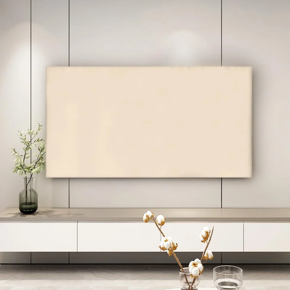 Housse de Télévision Anti-Poussière 32-85 Pouces Tissu Élastique Protection Écran Couleur Unie Beige 56-65 Pouces