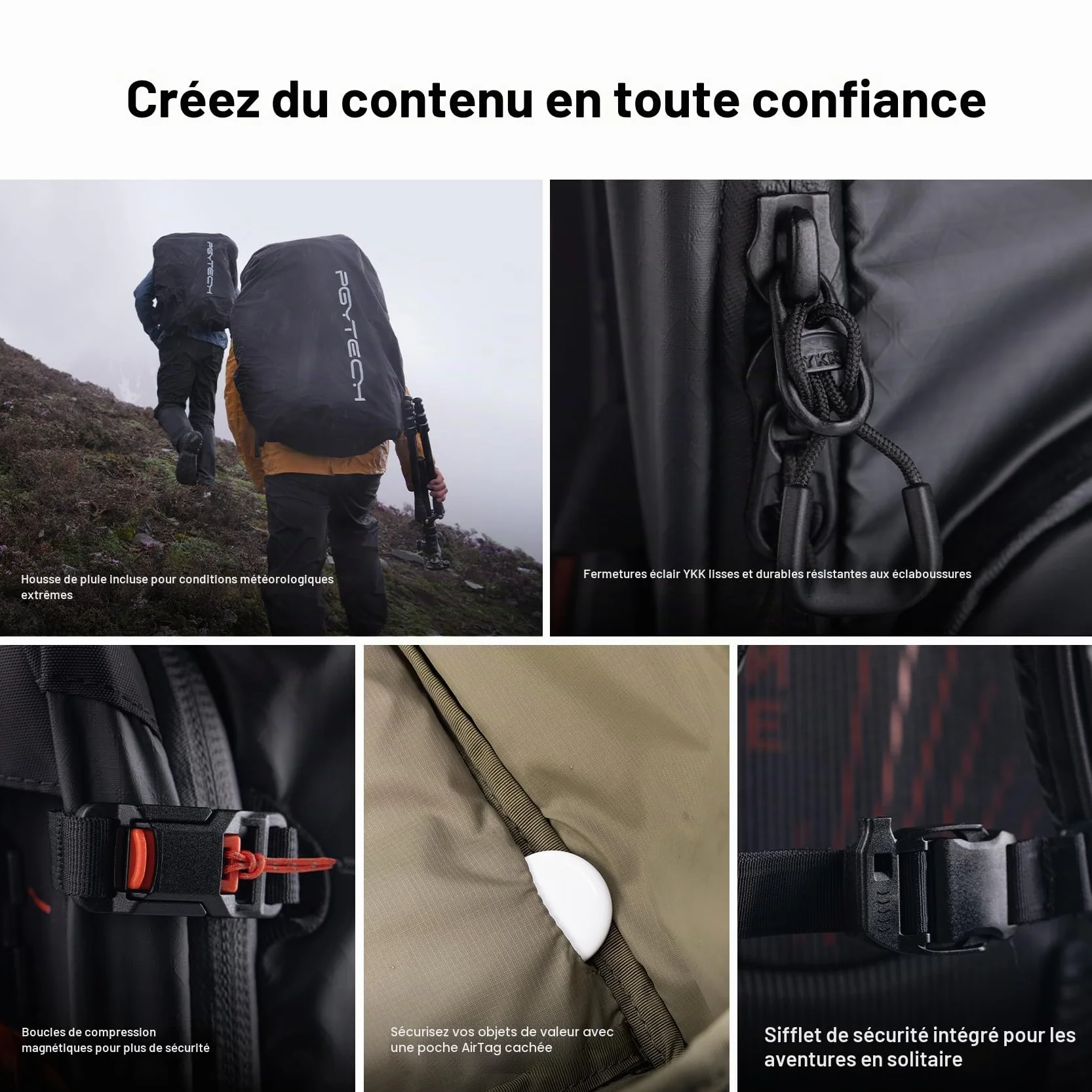 PGYTECH OnePro Focux 25L Sac à Dos, Sac Appareil Photo Compatible avec les Appareils Photo Sans Miroir et Objectifs DSLR/SLR/Ordinateur, Léger Sac Photo de Randonnée Impermeable，Noir