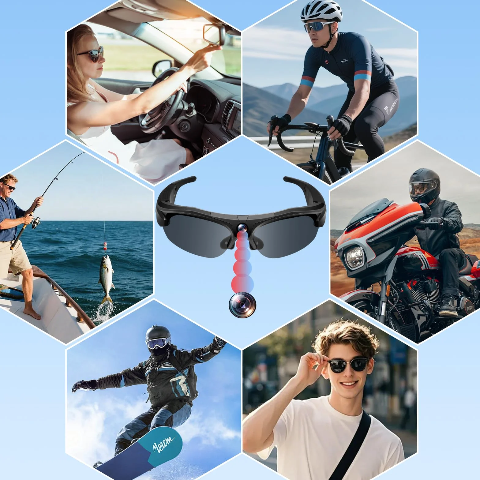 TANGMI Lunette Camera Sport 1080P HD Grand Angle 120° WiFi Enregistrement 2 Heures Cyclisme Ski Plein Air