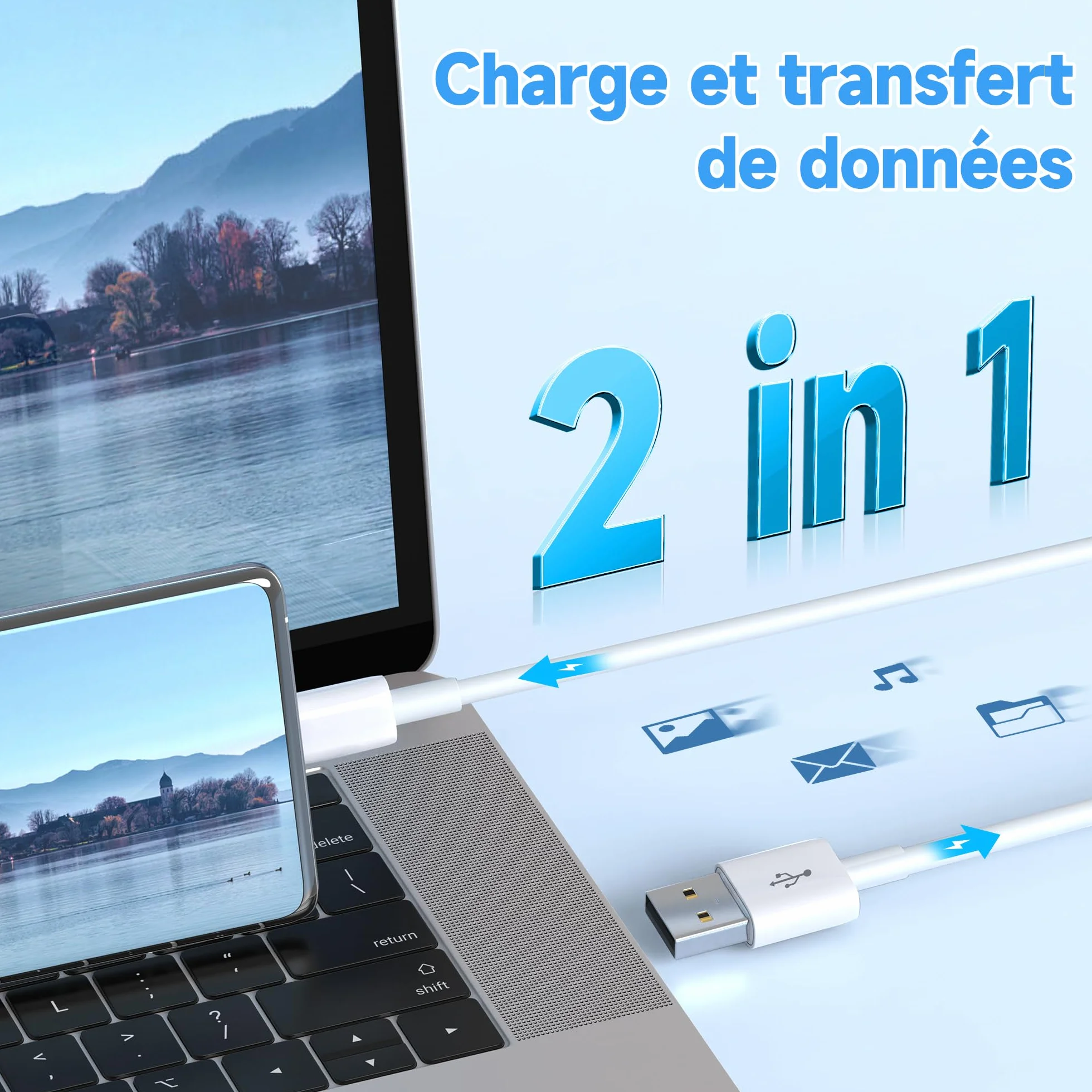 Câble d'extension d'alimentation USB-C 5M, rallonge USB A vers USB C pour caméras de sécurité
