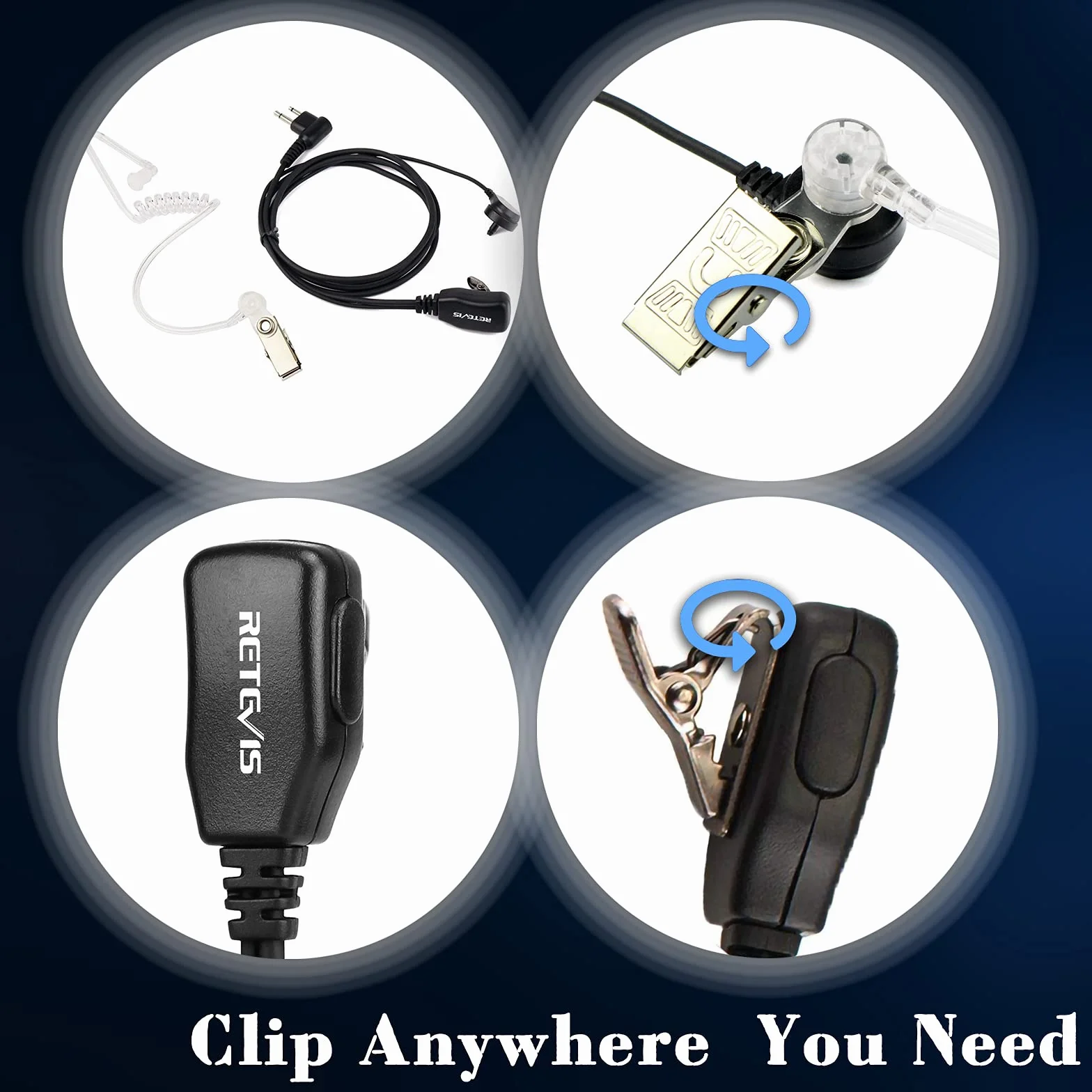 Retevis Oreillette Talkie Walkie 2 Broches Casque Écouteur Compatible Motorola CP040 DP1400 GP68 GP88 GP2000 GP300 CT150 Pro1150 XTN446 SP10 SP21 HYT TC-500 TC-600