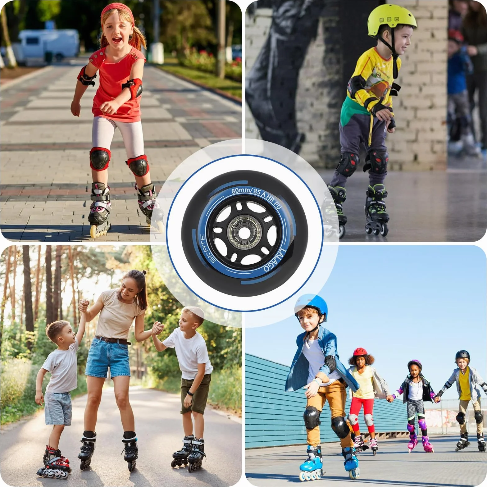 LALAGO Lot de 8 Roues de Rollers 80mm Roulements ABEC 9