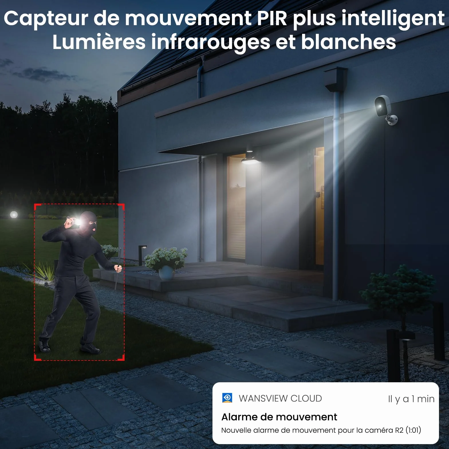 GALAYOU Camera Surveillance WiFi Exterieure sans Fil - 2K Camera Surveillance sur Batteries Exterieure/Interieure, Alerte Instantanée PIR, Sirène Intelligente, IP65