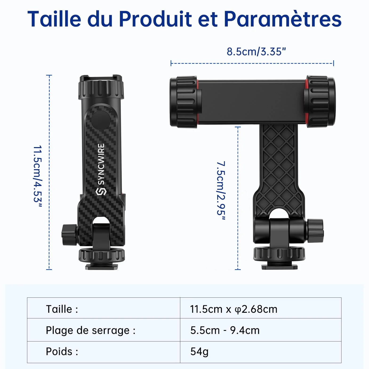 SYNCWIRE Adaptateur Trépied Smartphone avec 2 Sabots Froids, Vis 1/4", Rotatif 360°
