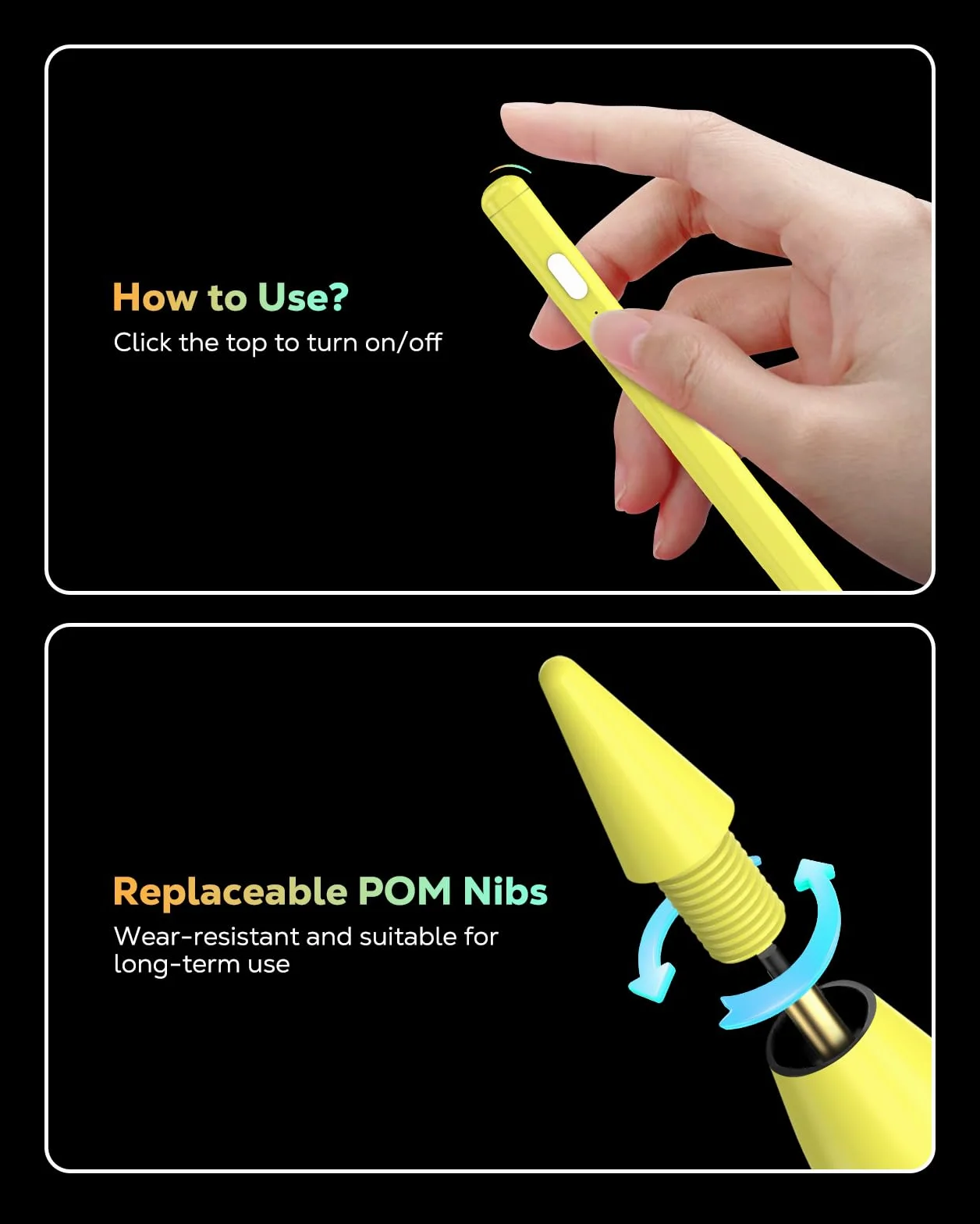 MoKo Pencil pour iPad (A16) 11e 10e 9e Gen, Stylet pour 2018-2026 Apple iPad 11-6, Mini 7-5, Air M3/M2 11"/13"/5/4/3, Pro M4 13"/12,9"/11" Sensibilité à L'Inclinaison,Chargement Rapide USB-C, Jaune