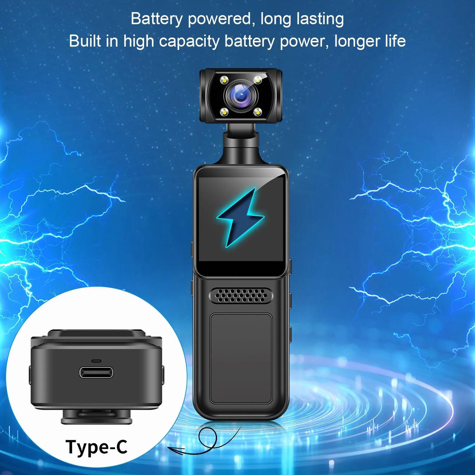 Topiky Caméra d'action WiFi 4K HD, 180 ° Rotatif 4K HD WiFi Camcommande de Poche, Caméra Corporelle avec Enregistrement Audio et Vidéo, Caméscope usé pour Les Voyages Sportifs en Plein