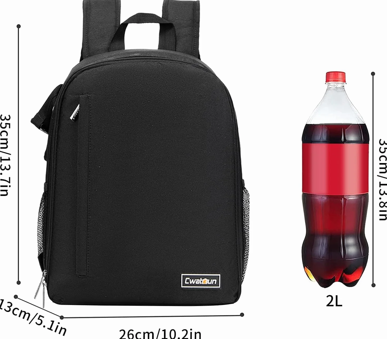 Cwatcun Sac à dos pour appareil photo Imperméable Sac à dos pour appareil photo professionnel pour DSLR/SLR, compatible avec les appareils photo Sony Canon Nikon et les accessoires (2.0 petit, noir)