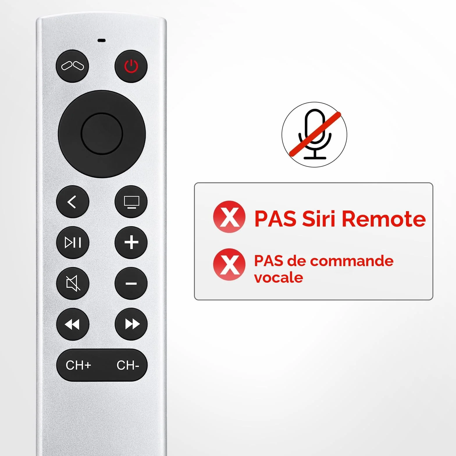 Telecommande-pour-Apple-4K-TV-Remote, Télécommande pour Apple TV 4K/HD (NO Voice & Siri)