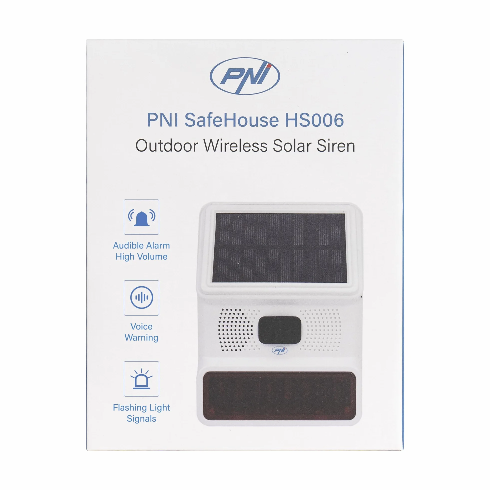 PNI SafeHouse HS006 Sirène extérieure sans Fil avec Chargement ou Via Port USB-C, Batterie 1000 mAh, 100 DB