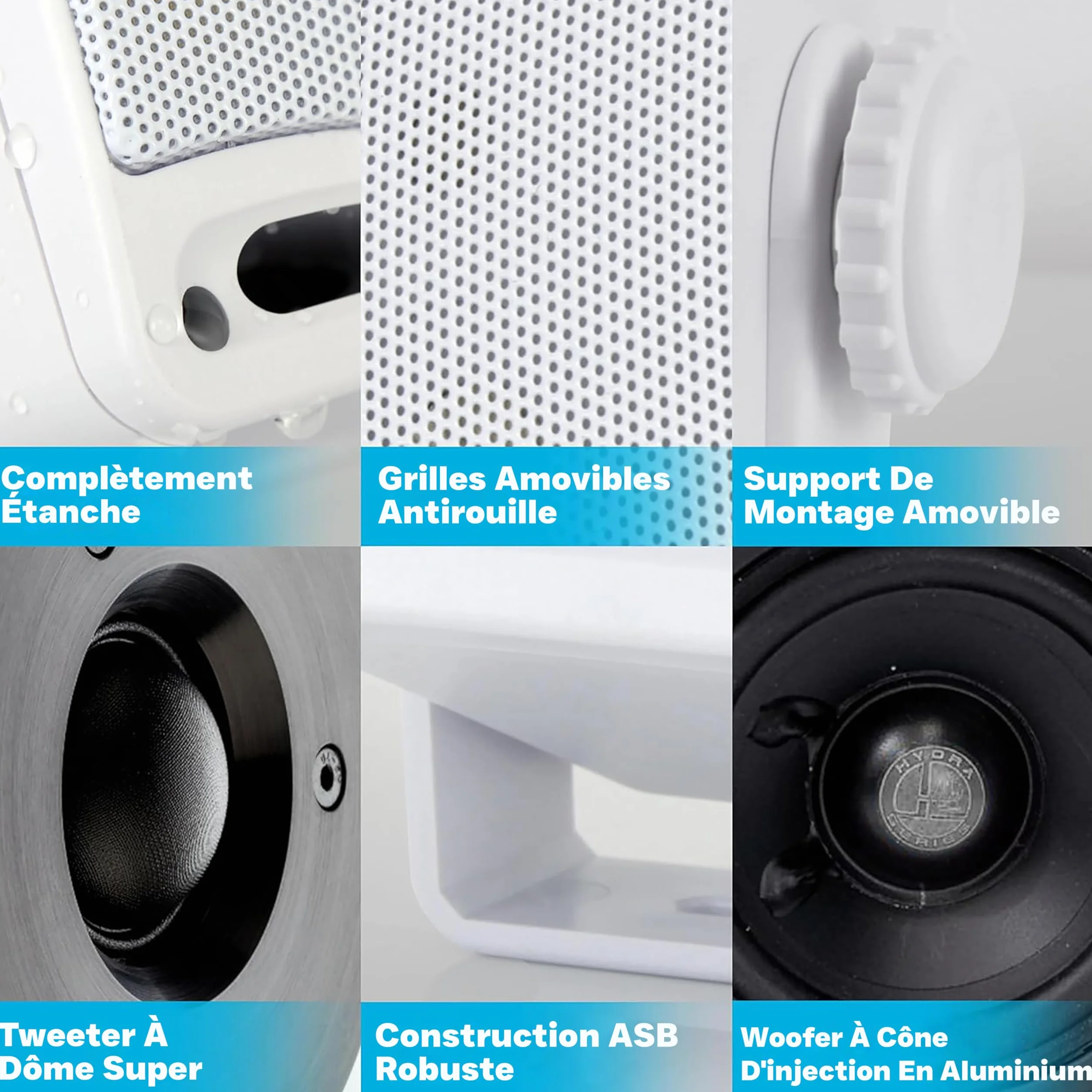 Pyle Enceinte d'Extérieur Étanche 200W 3 voies Haut Parleurs de Montage Marin Blanc