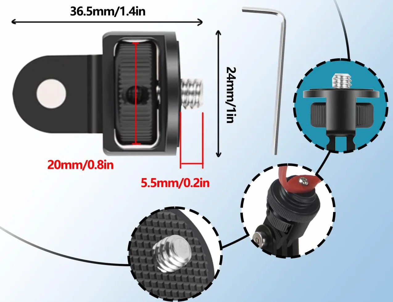KAPSING 1/4 inch Rotation 360° Tripod Mount Thread Adapter Camera Accessories Compatible with Gopro Helmet Mount Motorcycle Compatible with Insta 360 x2 x3 and Other Action Cameras