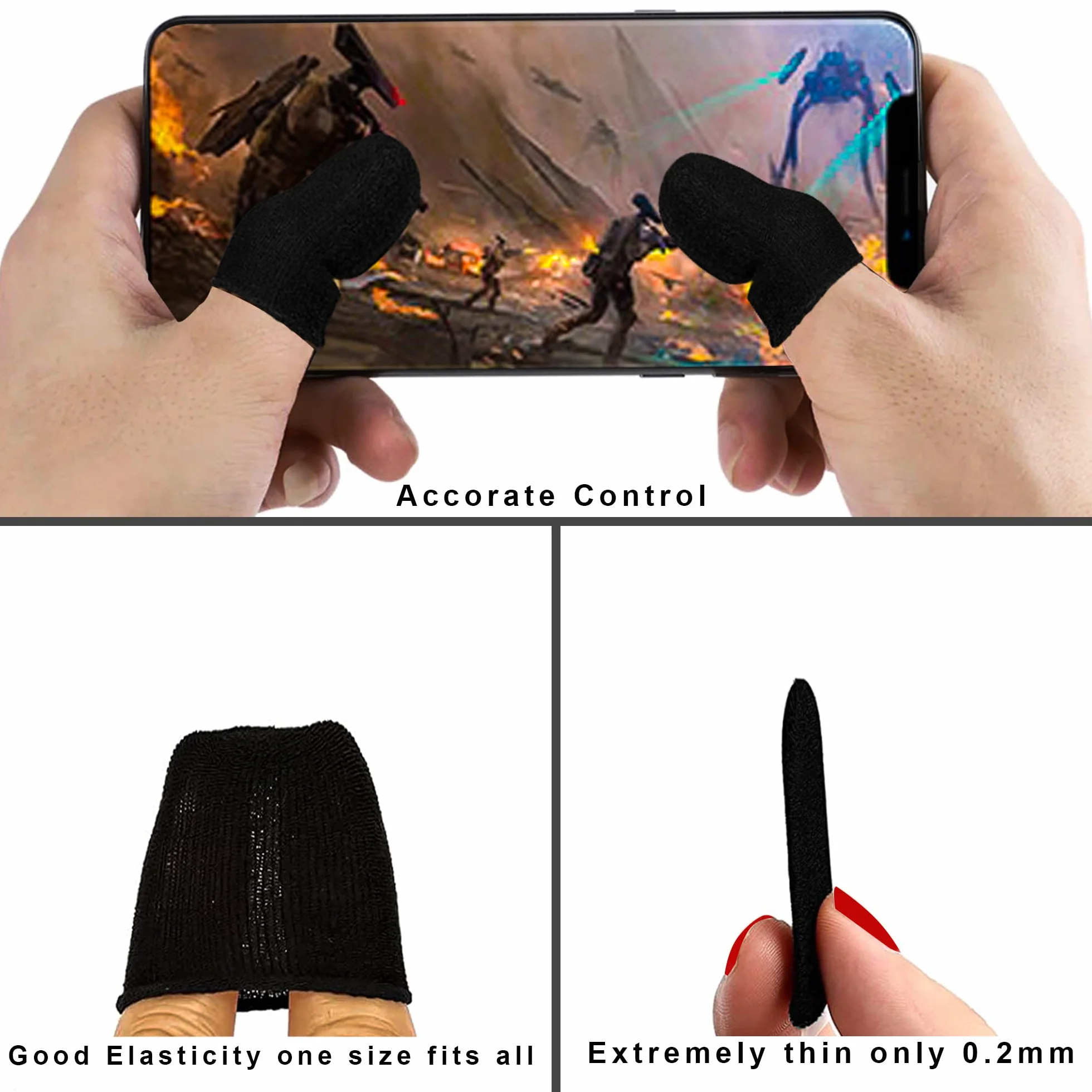 Lot de 4 manchons de doigt pour jeux mobiles, fonctionnement fluide, anti-transpiration, extrêmement fins, compatibles avec téléphones portables et tablettes