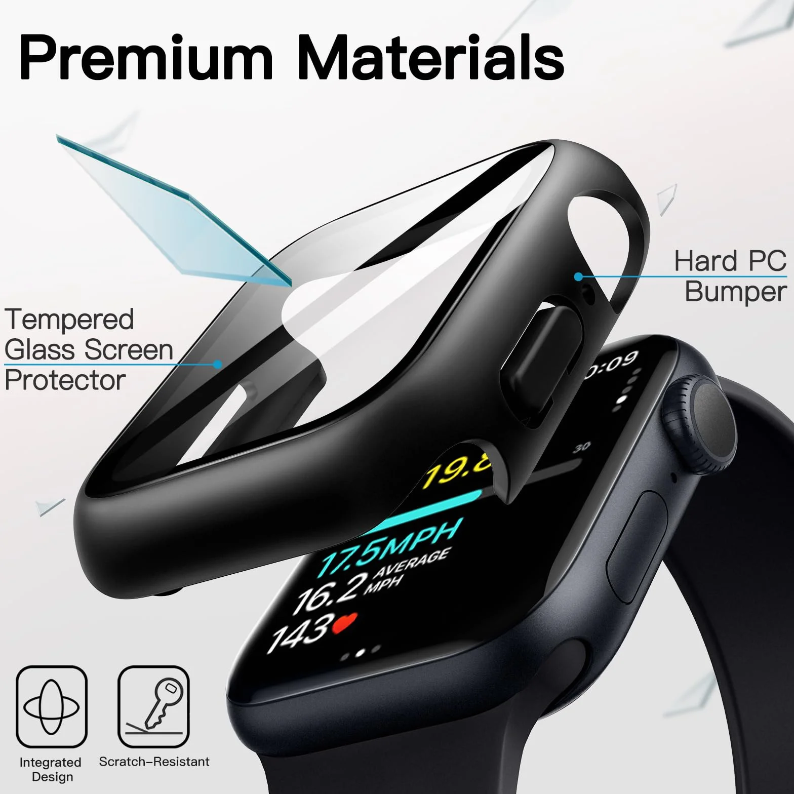JETech Coque Étanche avec Protection D'écran pour Apple Watch Series 9 8 7 45mm, Film en Verre Trempé Intégré, Étui Housse de Protecteur Complète en PC Dur, Lot de 2 (Noir)