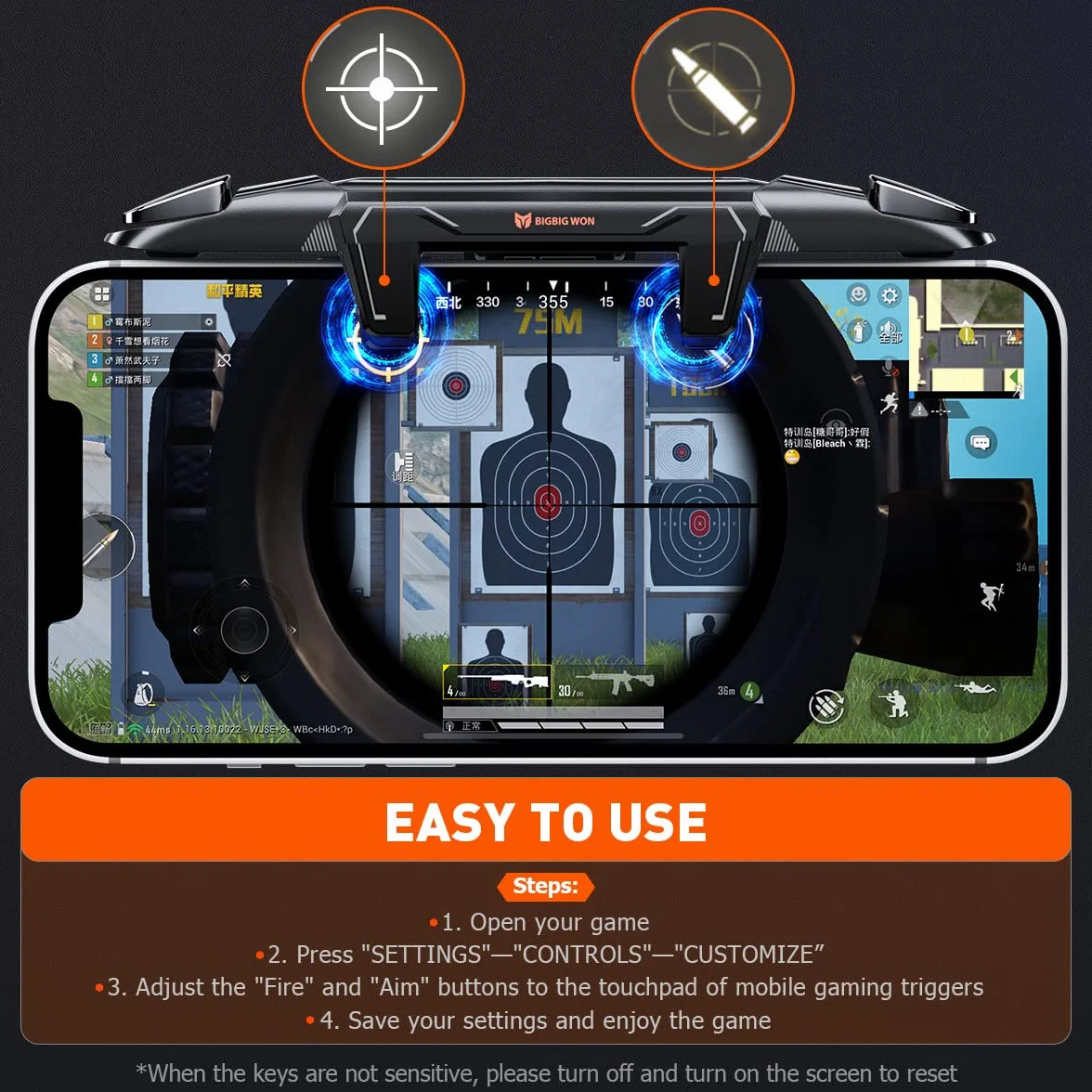 BIGBIG WON Déclencheurs de Jeu, Contrôleur de Jeu Mobile pour PUBG/Fornite/Call of Duty Déclencheurs Mobiles Intégrés Aim Button Shooter Joystick pour iPhone et Android Déclencheur de Jeu Mobile Noir