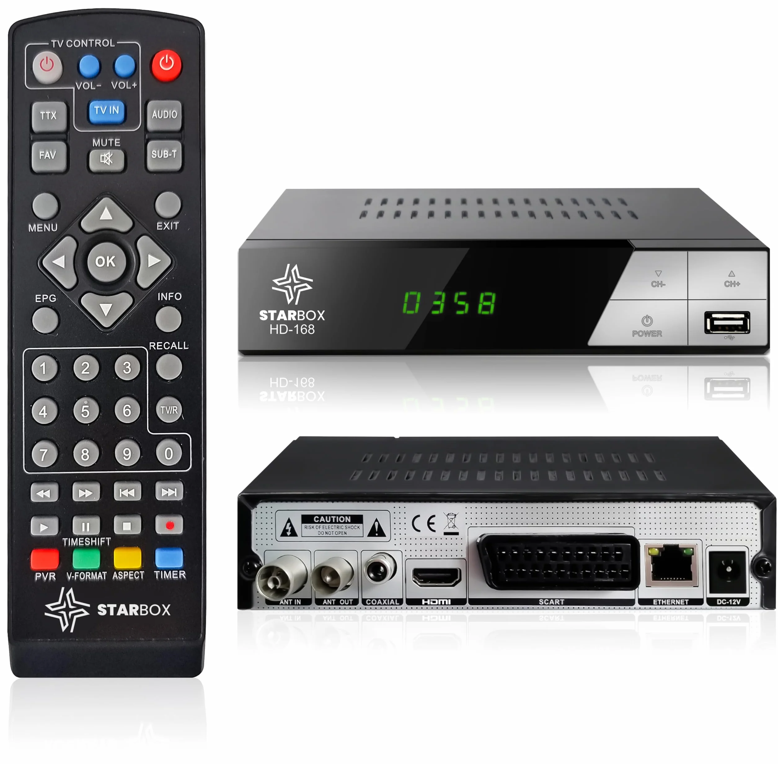 Décodeur TNT HD-168+ DVB-T2/DVB-C Full HD 1080p H.265 USB HDMI Péritel Télécommande Universelle 2-en-1