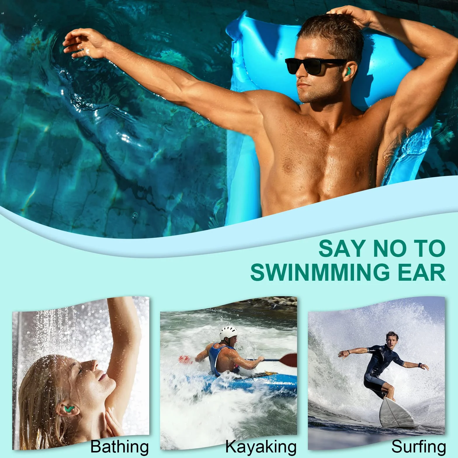 Bouchon Oreille Piscine 3 Paires Bouchons d'oreilles Natation Silicone Réutilisables Imperméables Surf Sports Nautiques
