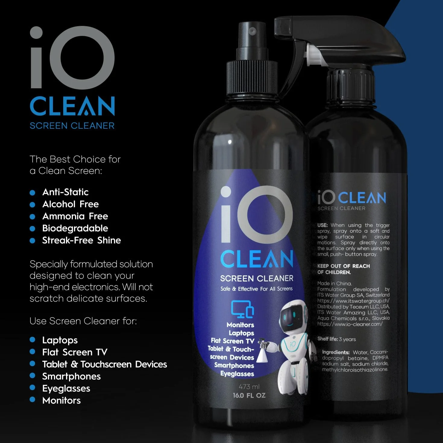 iO Clean Grand Kit de Nettoyage pour Écran (473ml) LCD LED OLED TV
