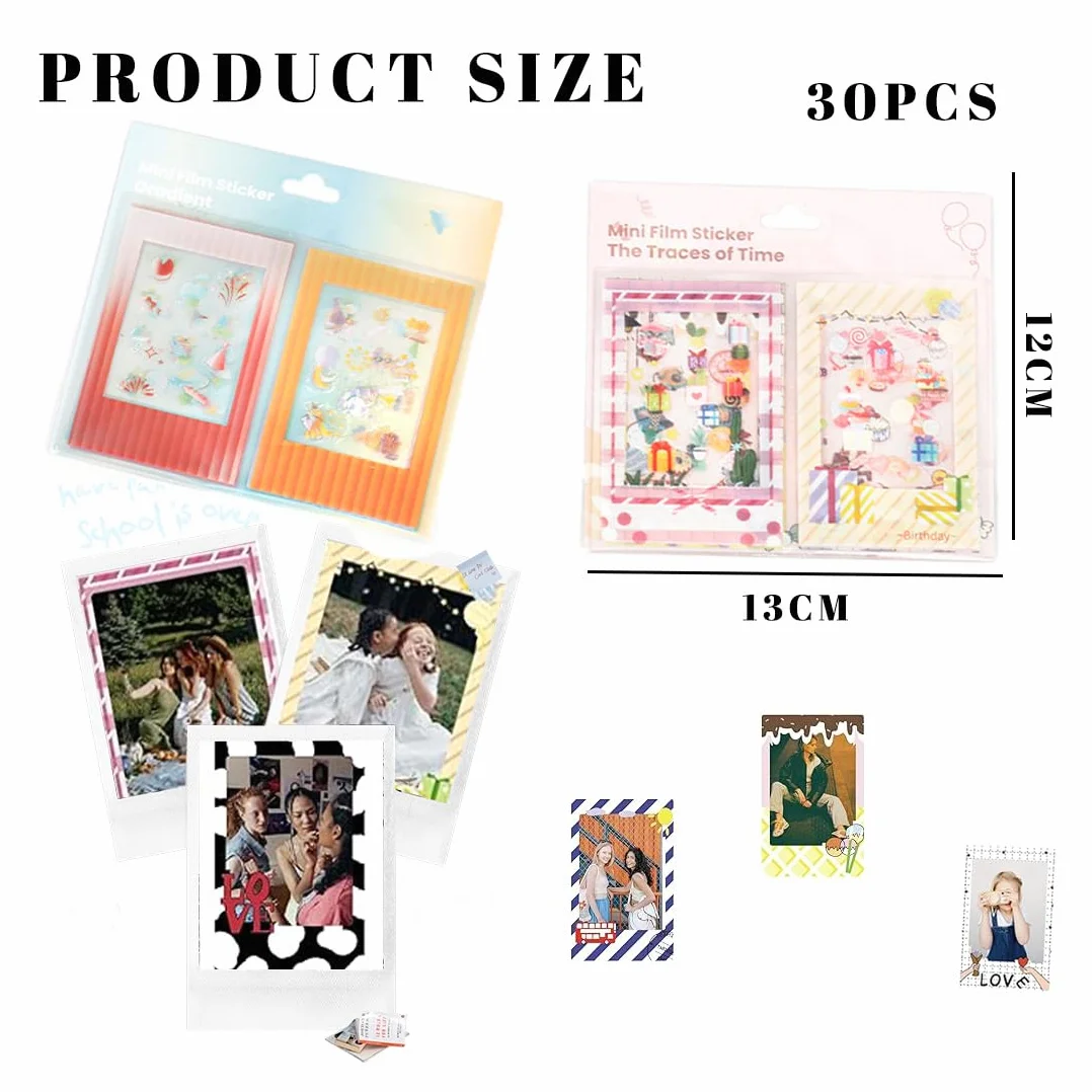 Lot de 30 Autocollants de Bordure Photo, Jolis Autocollants Photo Compatibles avec le Film Instantané Fujifilm Instax Mini 12/11/9/8/7S/70/40/50S/90 EVO, 30 Pièces