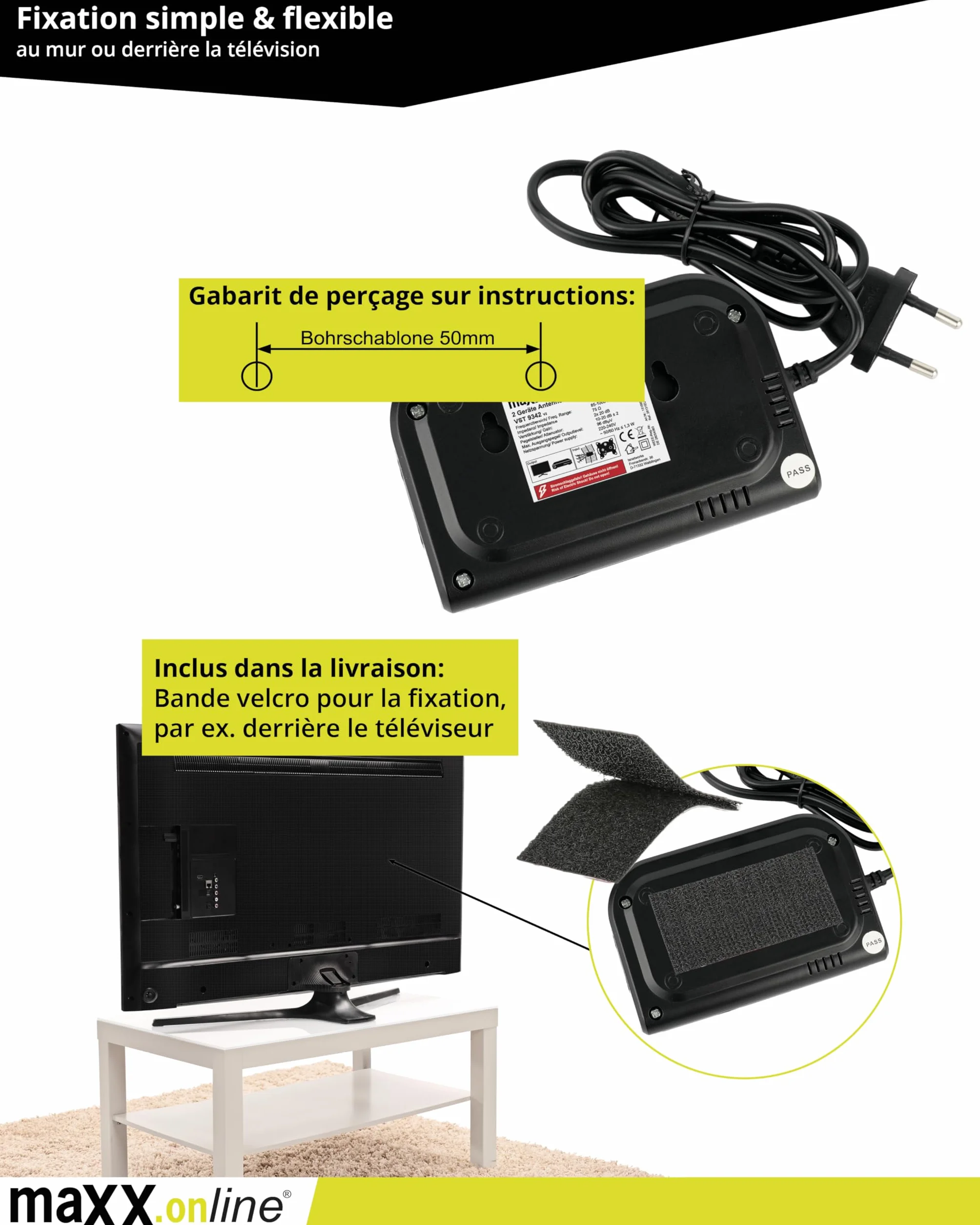 Amplificateur d'antenne 2x20 dB, 85-1006 MHz, F, TV par câble