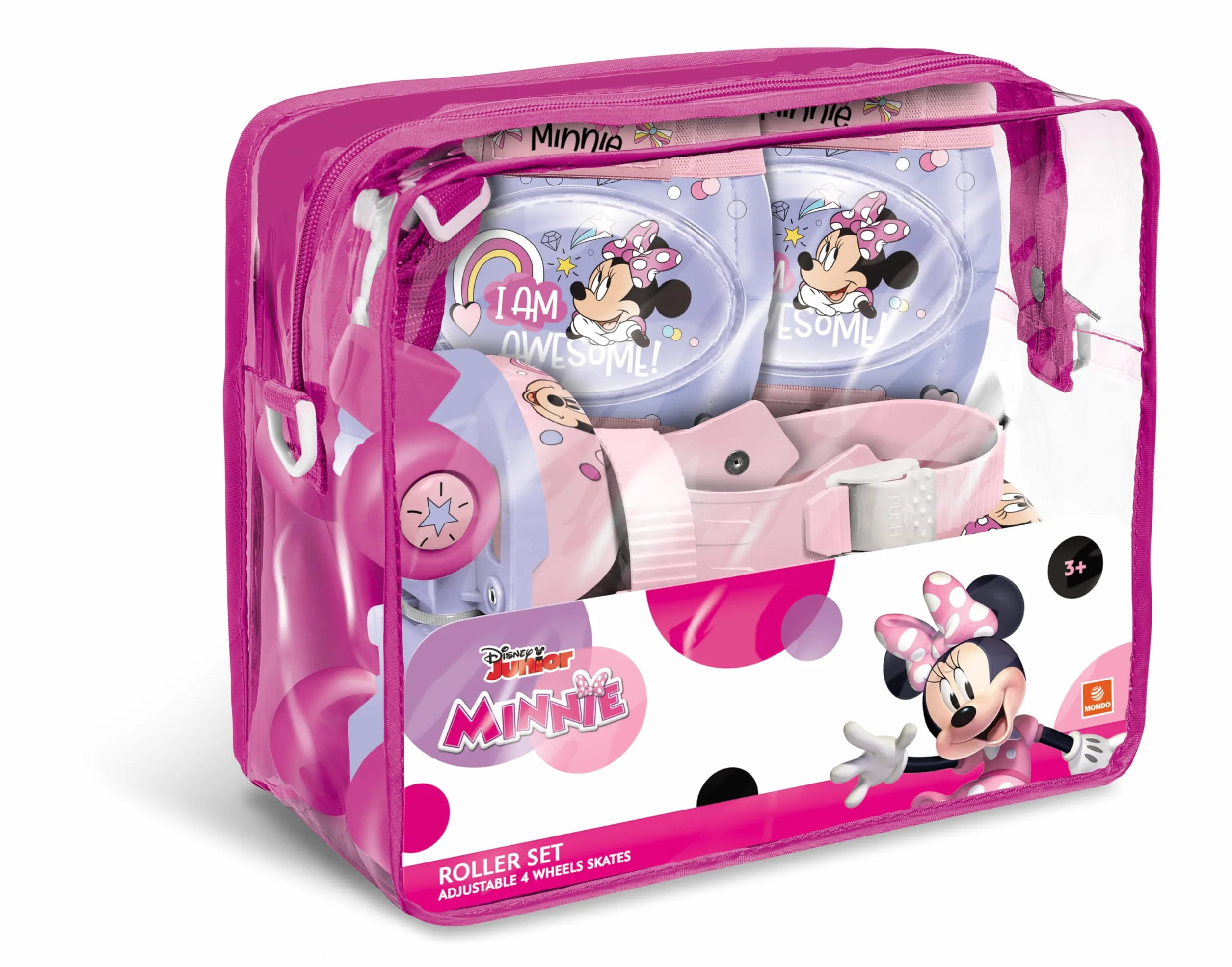 Patins à roulettes réglables Minnie Disney Taille 22-29 avec Sac Transparent, Coudières et Genouillères