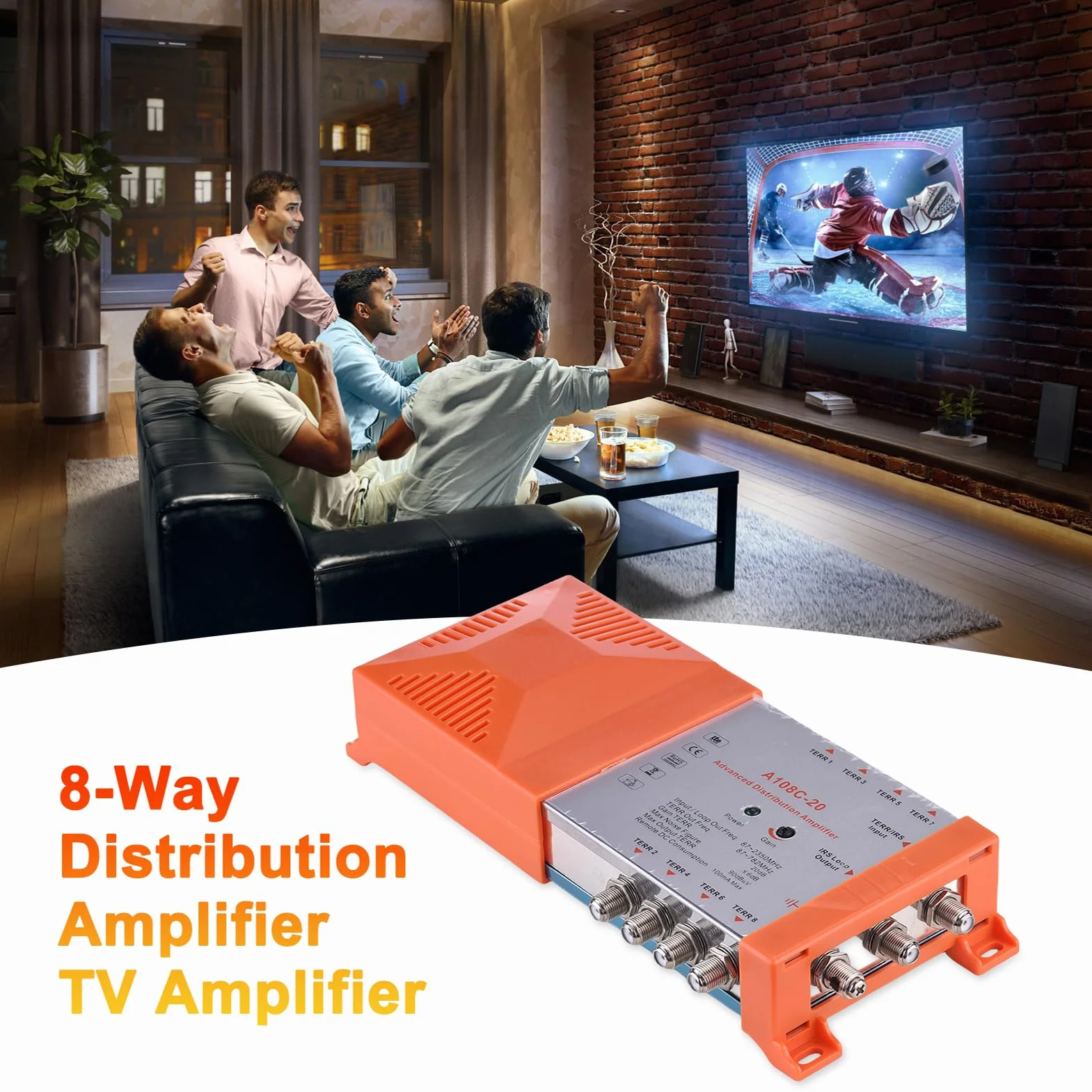 Weytoll Amplificateur de Distribution 8 Voies MATV Satellite Intérieur 20 dB Filtre 4G