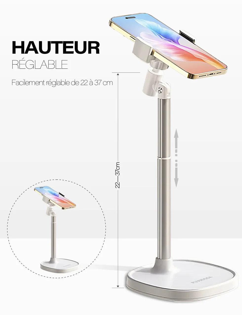 Phone Holder à 360° Réglable pour Bureau, Diffusion en Direct, Tournage Vidéo