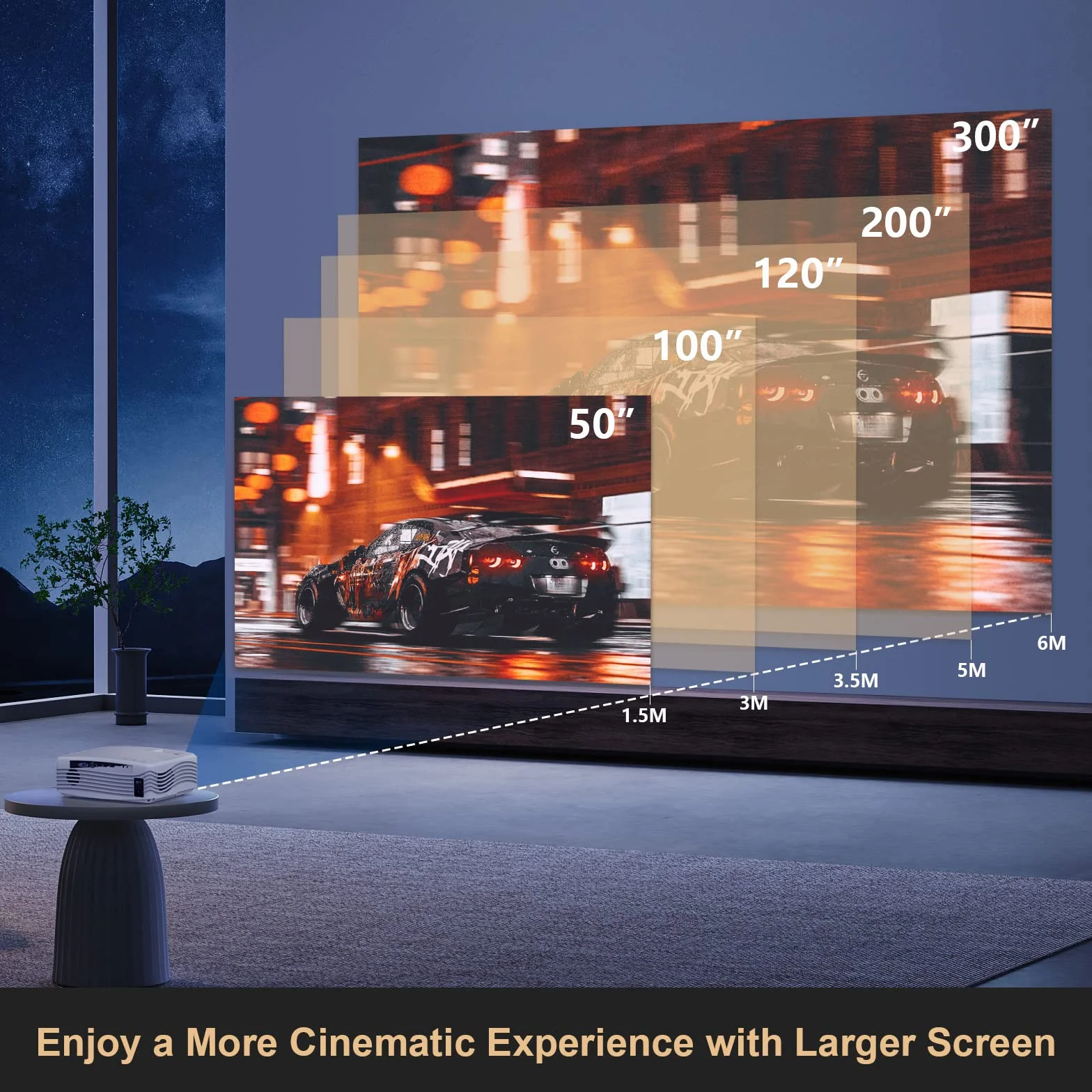 Vidéoprojecteur natif 1080P Full HD 5G WiFi 4K écran 300" portable