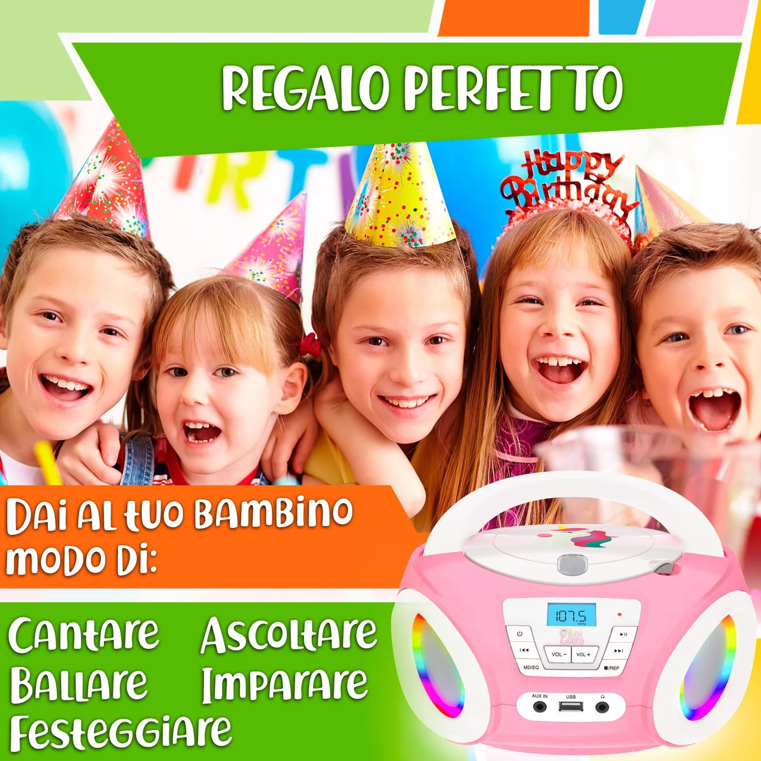 Tinygeeks Tunes Lecteur CD Enfant - Nouveauté - Radio FM - Piles incluses - Radio Mignon avec Haut-parleurs - Le Cadeau Parfait pour Les Tout-Petits - Rose