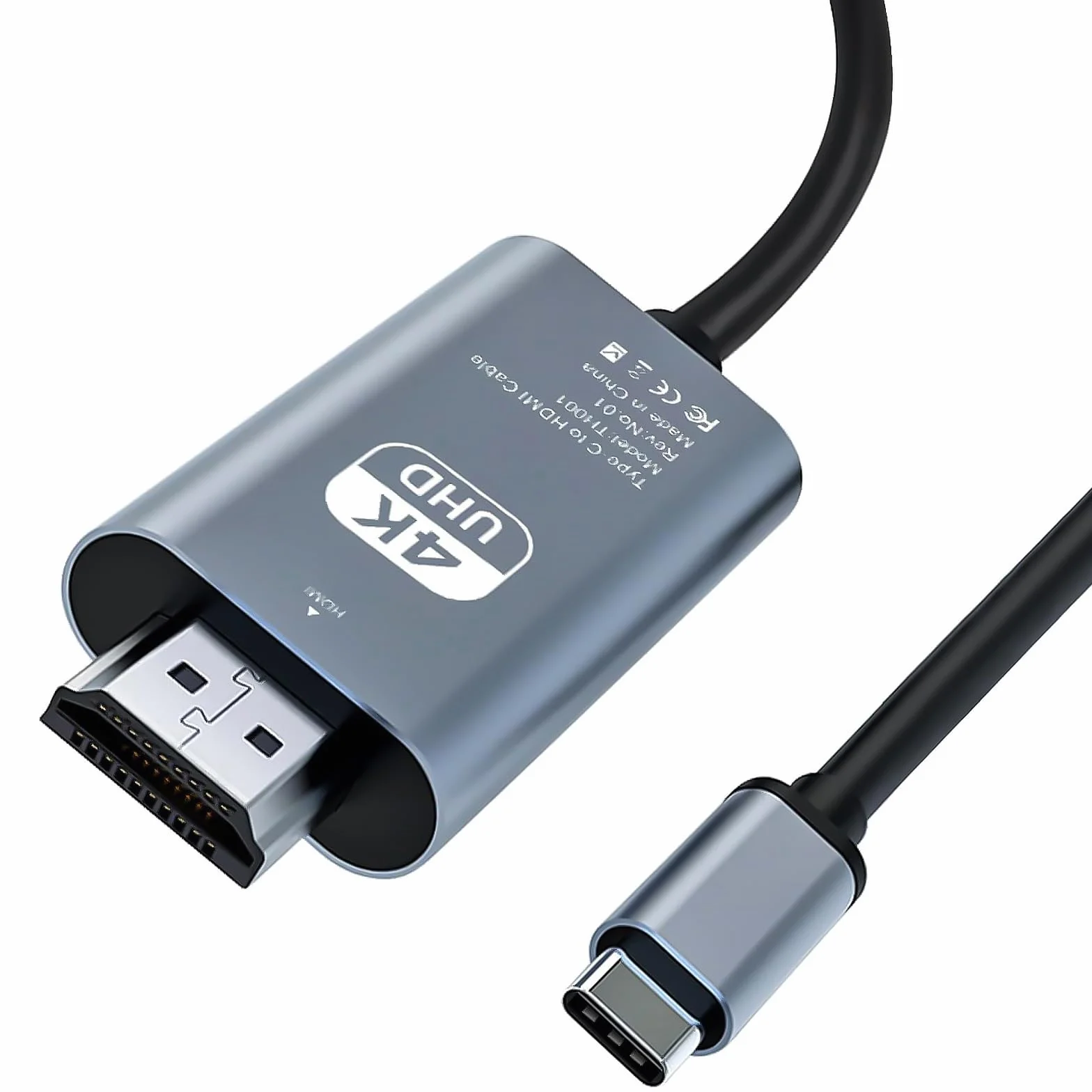 Abauoat Câble HDMI USB-C 4K 2M Adaptateur USB-C vers HDMI Compatible Thunderbolt 3/4 pour Surface Pro 7/8/9, iPad Pro 2018, Air 2020/2022, Huawei Mate 40, Vivo X80 Pro, Samsung S23
