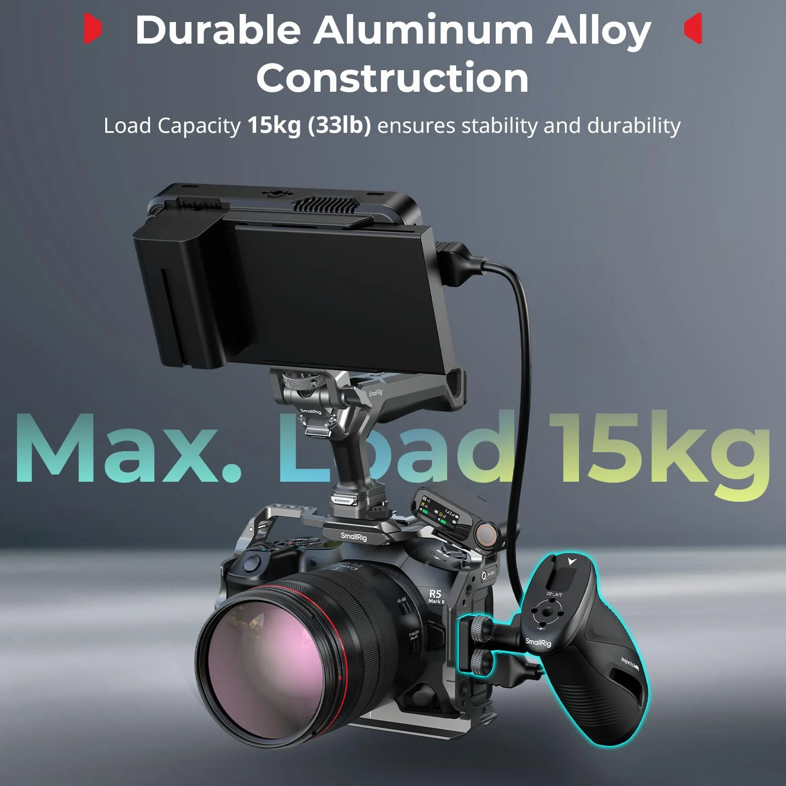 SMALLRIG Poignée Latérale Rotative à Bouton-Poussoir avec Pince OTAN, pour Gauchers et Droitiers, Rotation à 360° avec Silicone Antidérapant, Charge Max. 15 kg - 5160