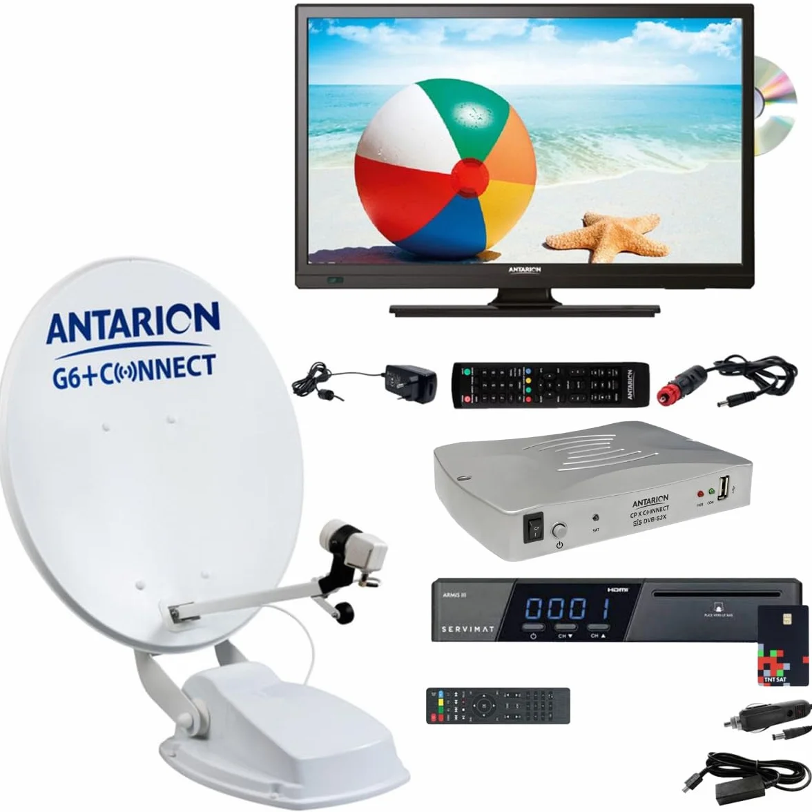 ANTARION Antenne Satellite Automatique 65cm + Téléviseur 19" DVD intégré
