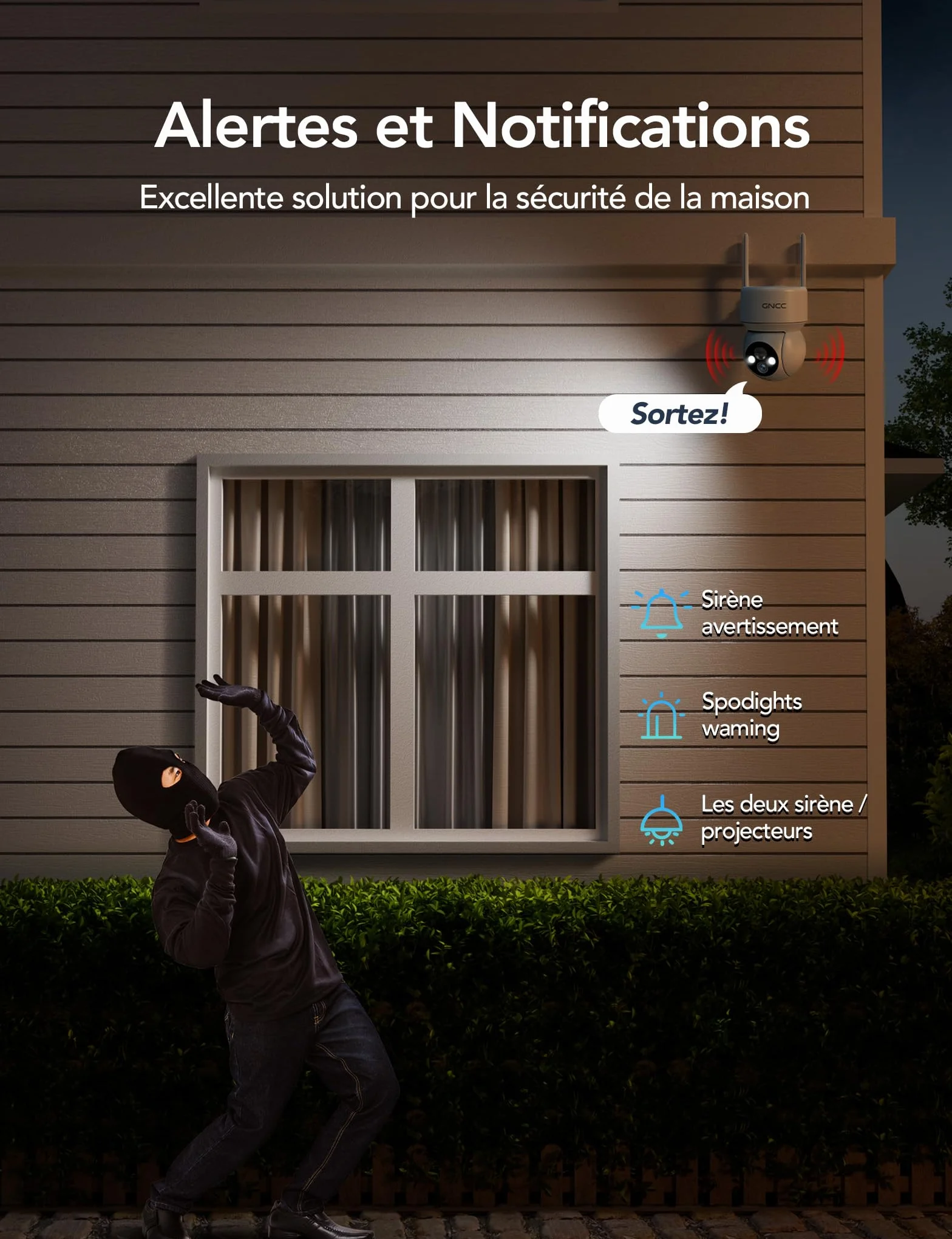 GNCC Camera Surveillance WiFi Exterieure sans Fil Panneau Solaire 360° PTZ 2MP Détection Humaine PIR Vision Nocturne Couleur Audio Bidirectionnel 2,4G