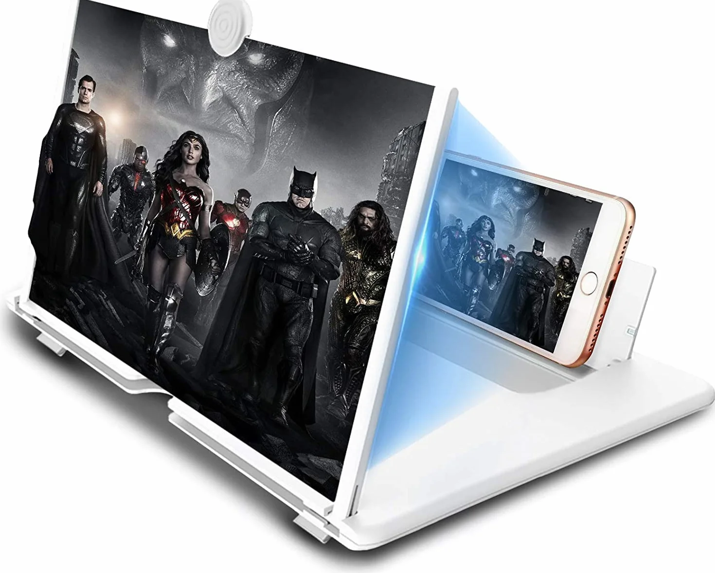 Amplificateur d'écran Lumineux de 14 Pouces, loupe d'écran Anti-Bleu 3D HD pour téléphone Portable, Support Pliable Portable pour Films, vidéos et Jeux, Compatible avec Tous Les Smartphones (Blanc)