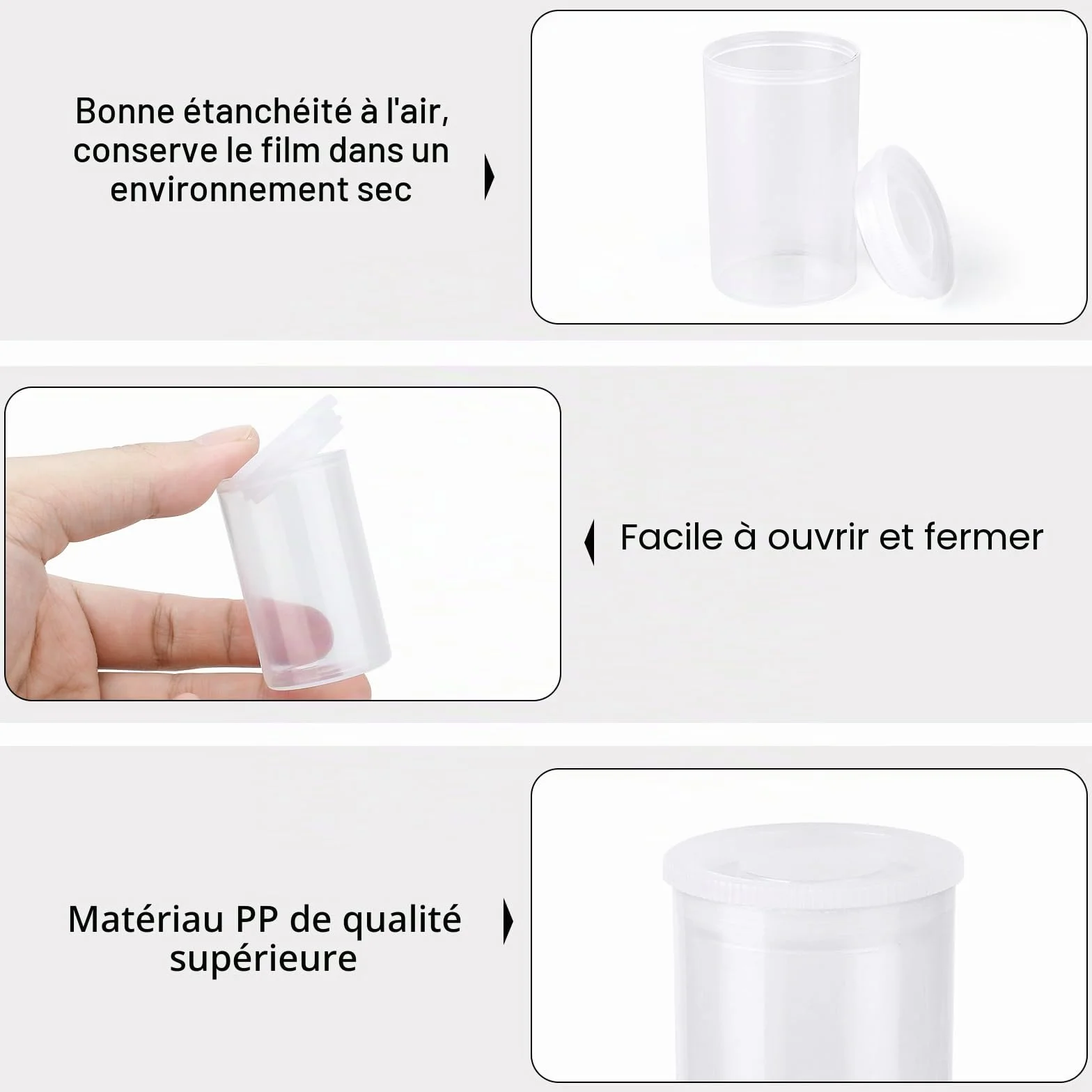 36 PCS Boîtes de Film pour Activités Scientifiques Boîtes de Pellicule Photo avec Couvercle 32mm boites Pellicule Photo pour le Stockage, les Petites Pièces de Film Bidon (transparence)