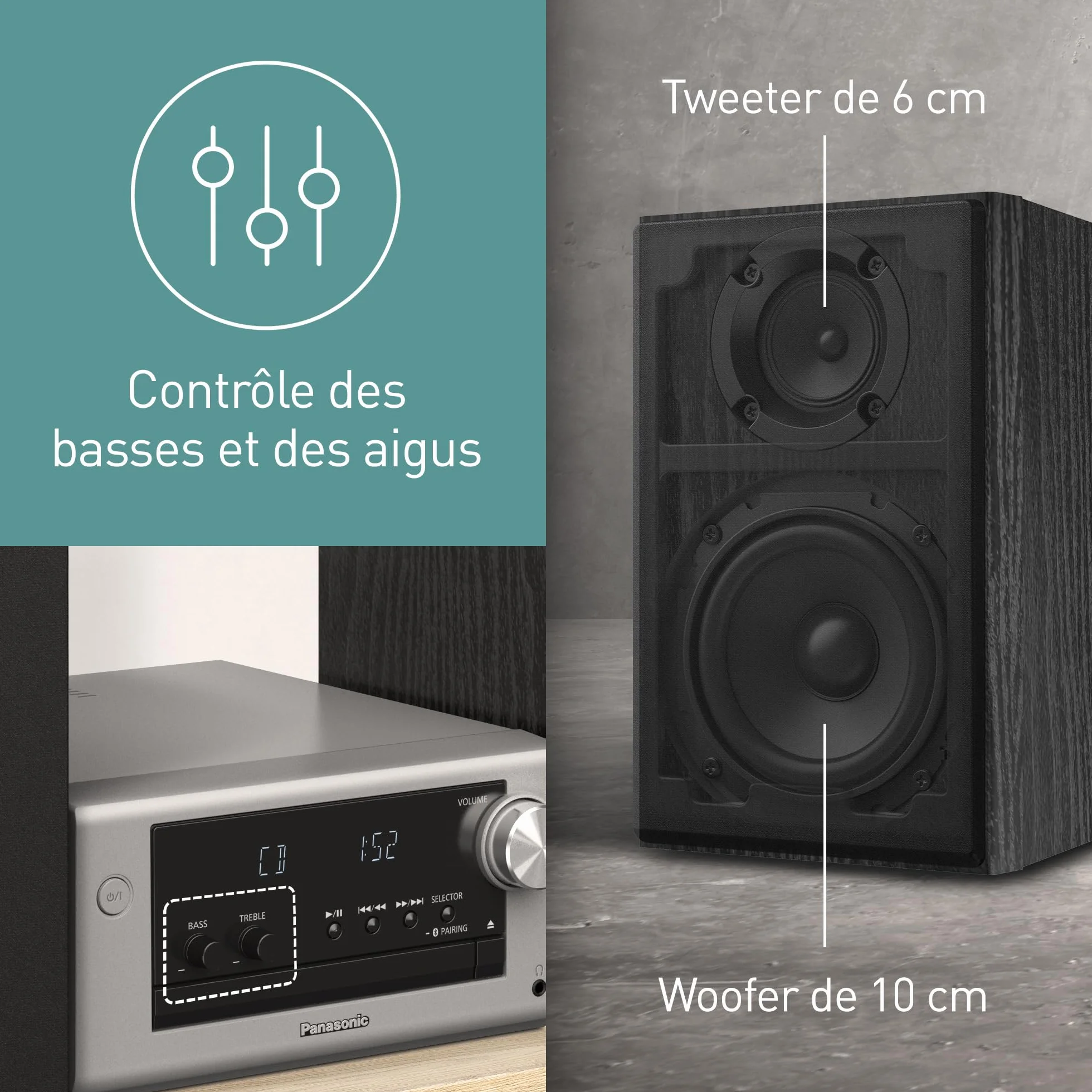 Panasonic SC-PM702EG-S Microchaîne Hi-Fi Stéréo Compacte avec CD, DAB+/FM, USB, Bluetooth, 80W, Argent