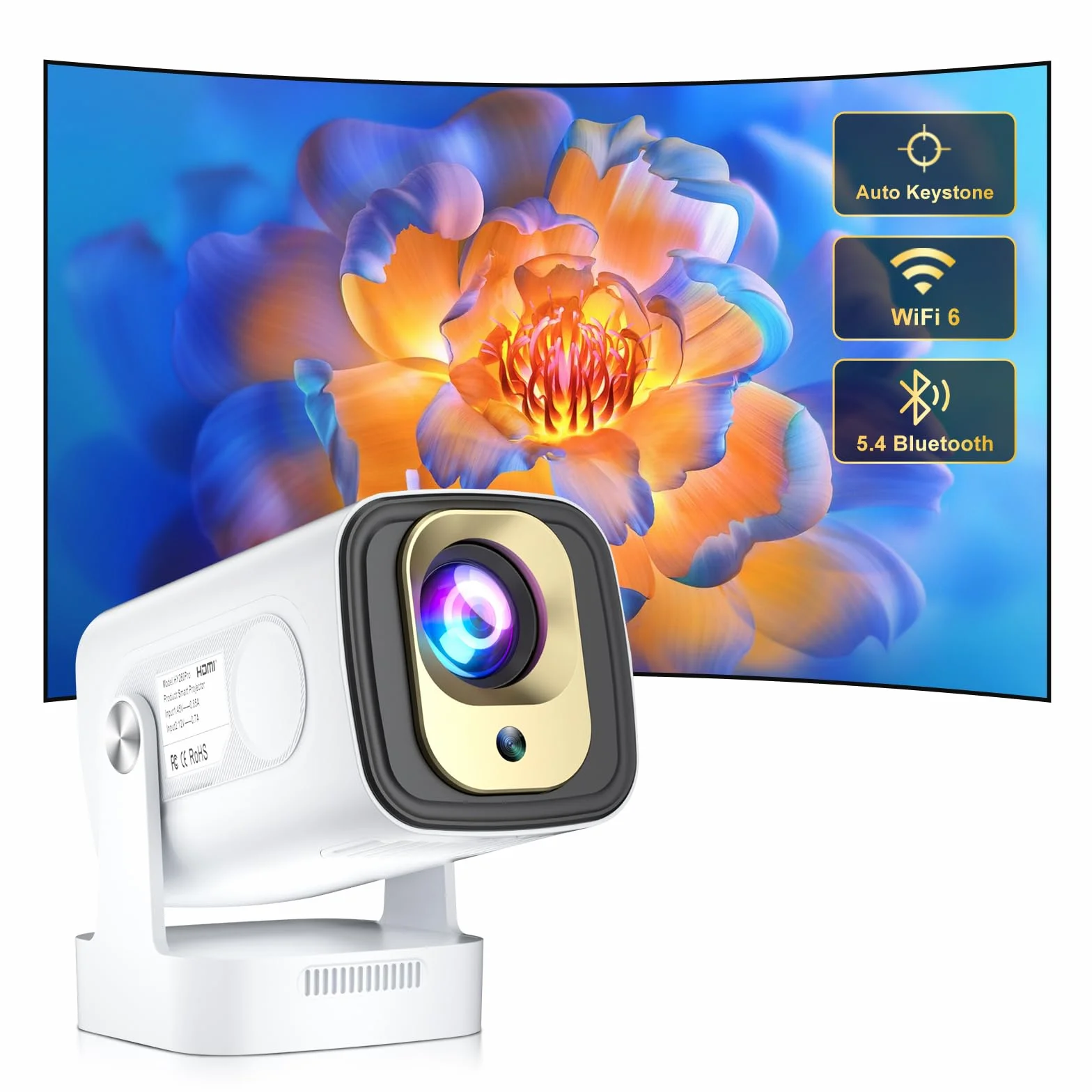 Salange Mini Vidéoprojecteur 8K 1080P Autofocus WiFi 6 Bluetooth 5.4 Auto Keystone 4K Android 14