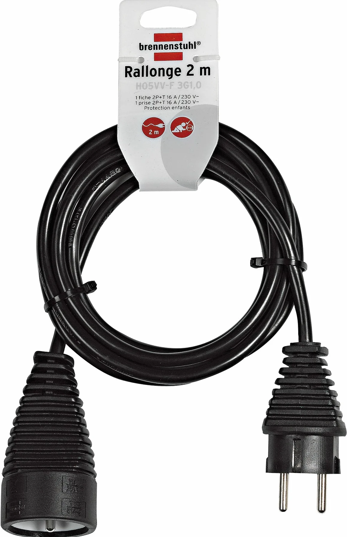 Brennenstuhl Rallonge 2 m de câble (Utilisation en intérieur) 1165011 - Noir