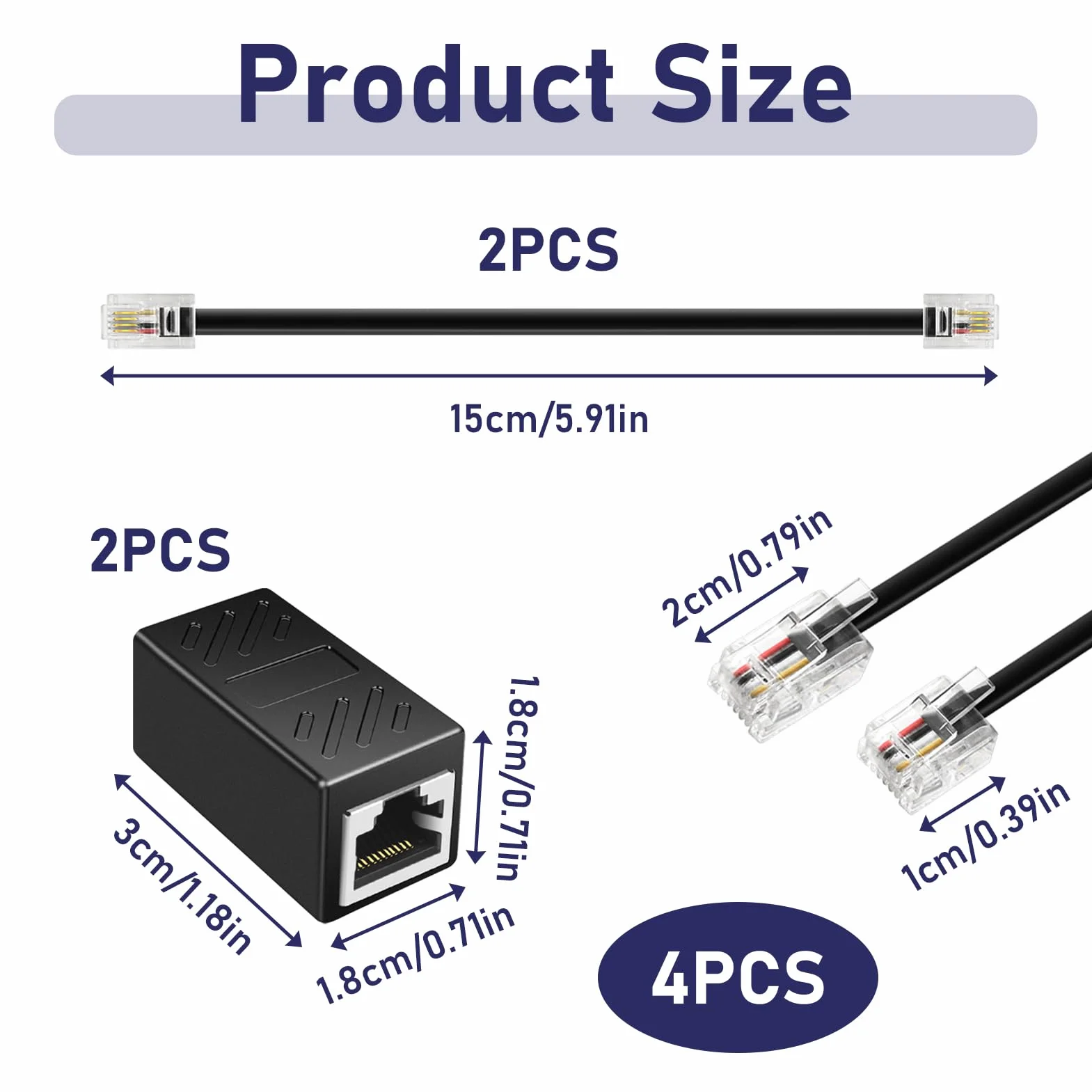 Lot de 2 Adaptateur RJ45 vers RJ11, Adaptateur ADSL RJ45, Connecteur Femelle RJ11 (6P4C) vers Mâle (8P4C), Câble Téléphonique et Coupleur Ethernet pour Téléphone, Fax, CCTV, Modem ADSL