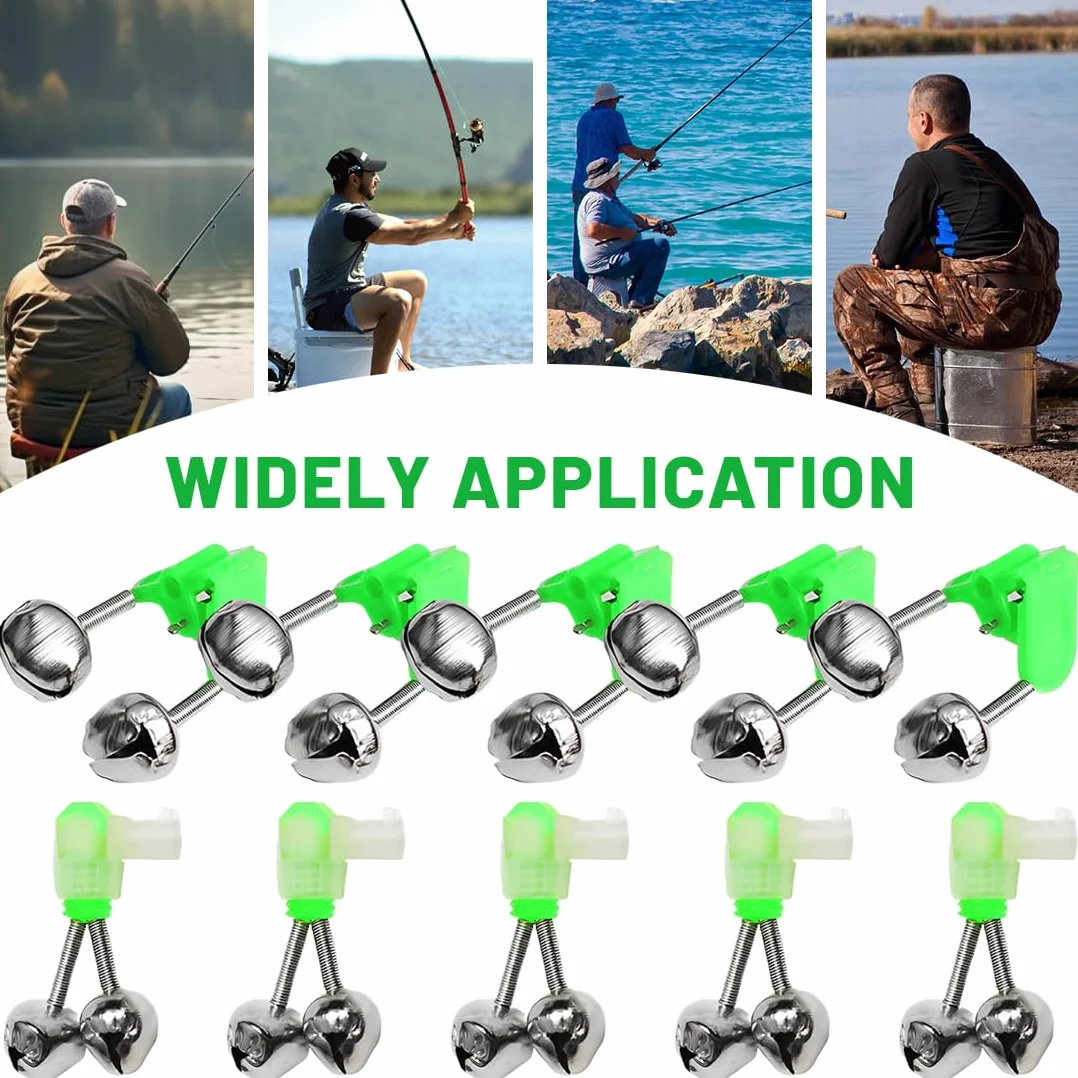 Fishing Rod Bells Alarm Bells Double Rod Clamp Twin Bells Tackle Night Fishing 10 Pieces